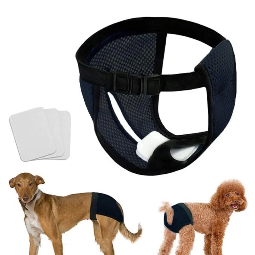Voarge Pannolini per Cani, Pantaloni Sanitari per Cani con 3 Fazzoletti Igienici, Mutandine Protettive Lavabili e Igieniche per Cani Femmine (Nero L) - immagine 1
