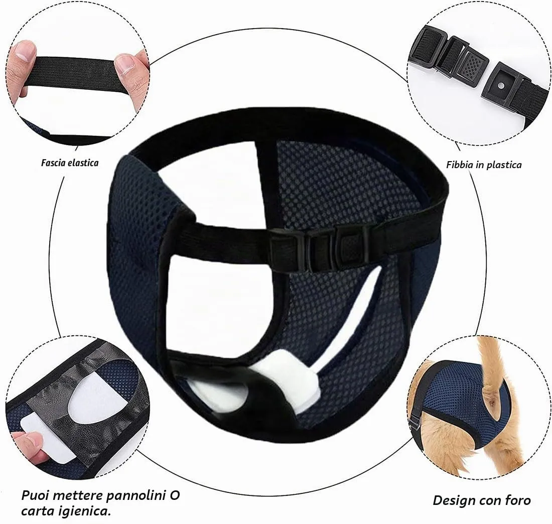 Voarge Pannolini per cani, pantaloni sanitari per cani con 3 assorbenti igienici, mutandine protettive lavabili, mutandine igieniche per cani femmine (nero M) - immagine 3