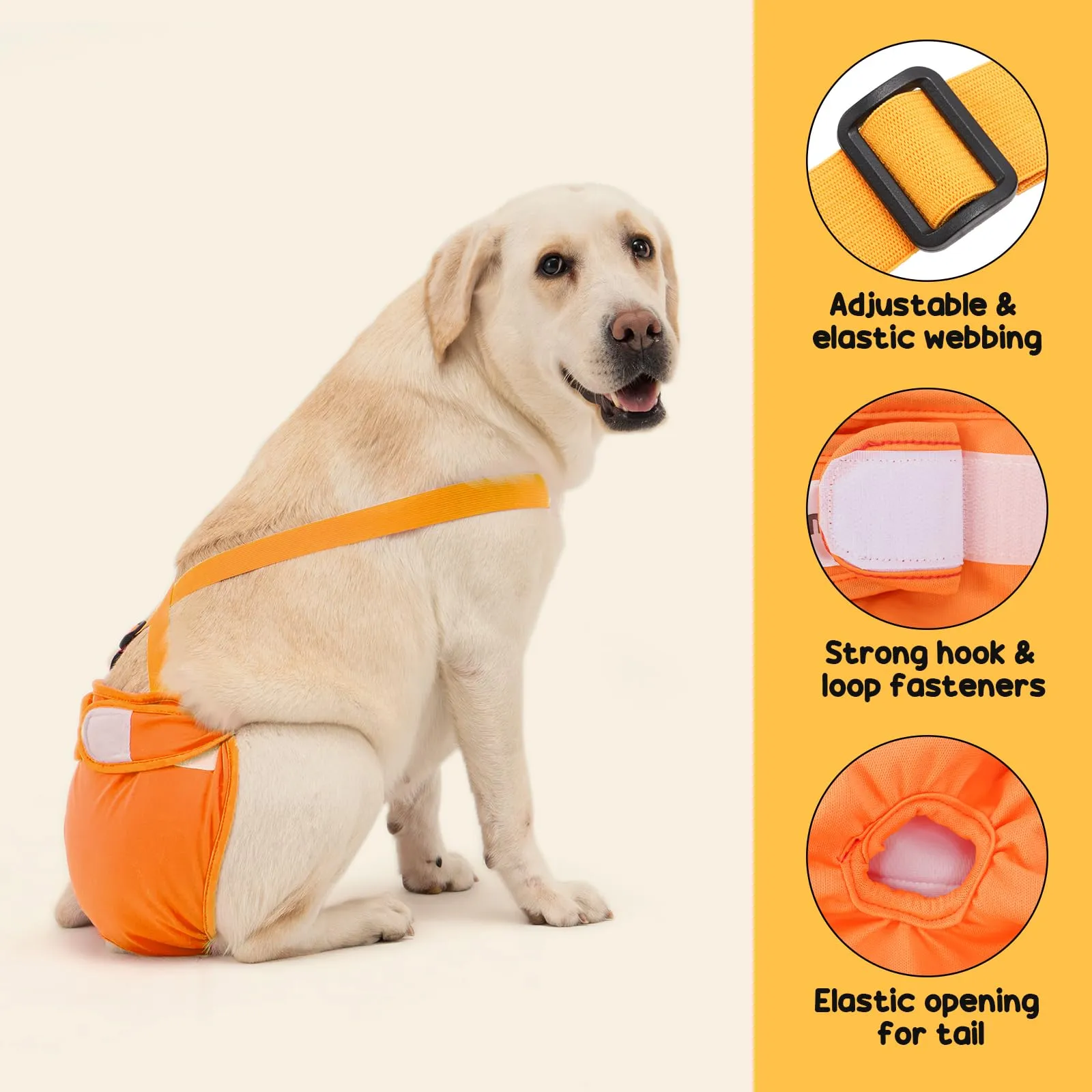 Avont 3 Pezzi Pannolini Cane Femmina Regolabili con Cinghie, Mutandine Cane Femmina Calore Altamente Riutilizzabili -S Blu/Arancione/Grigio - immagine 3