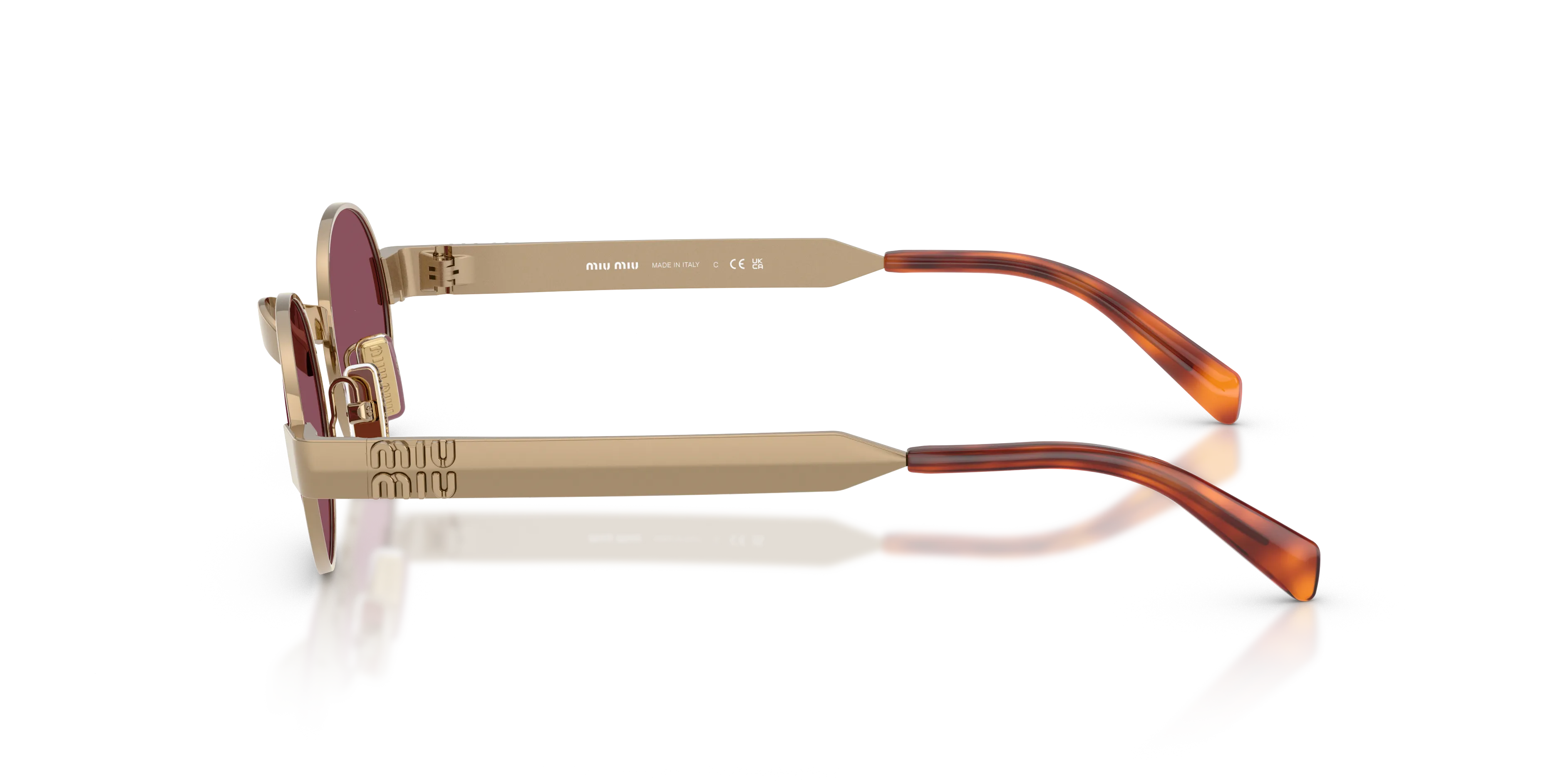 Miu Miu MU B51S 7OE30Y Occhiali da sole Metallo Marrone Viola Rotonda Normale - immagine 4