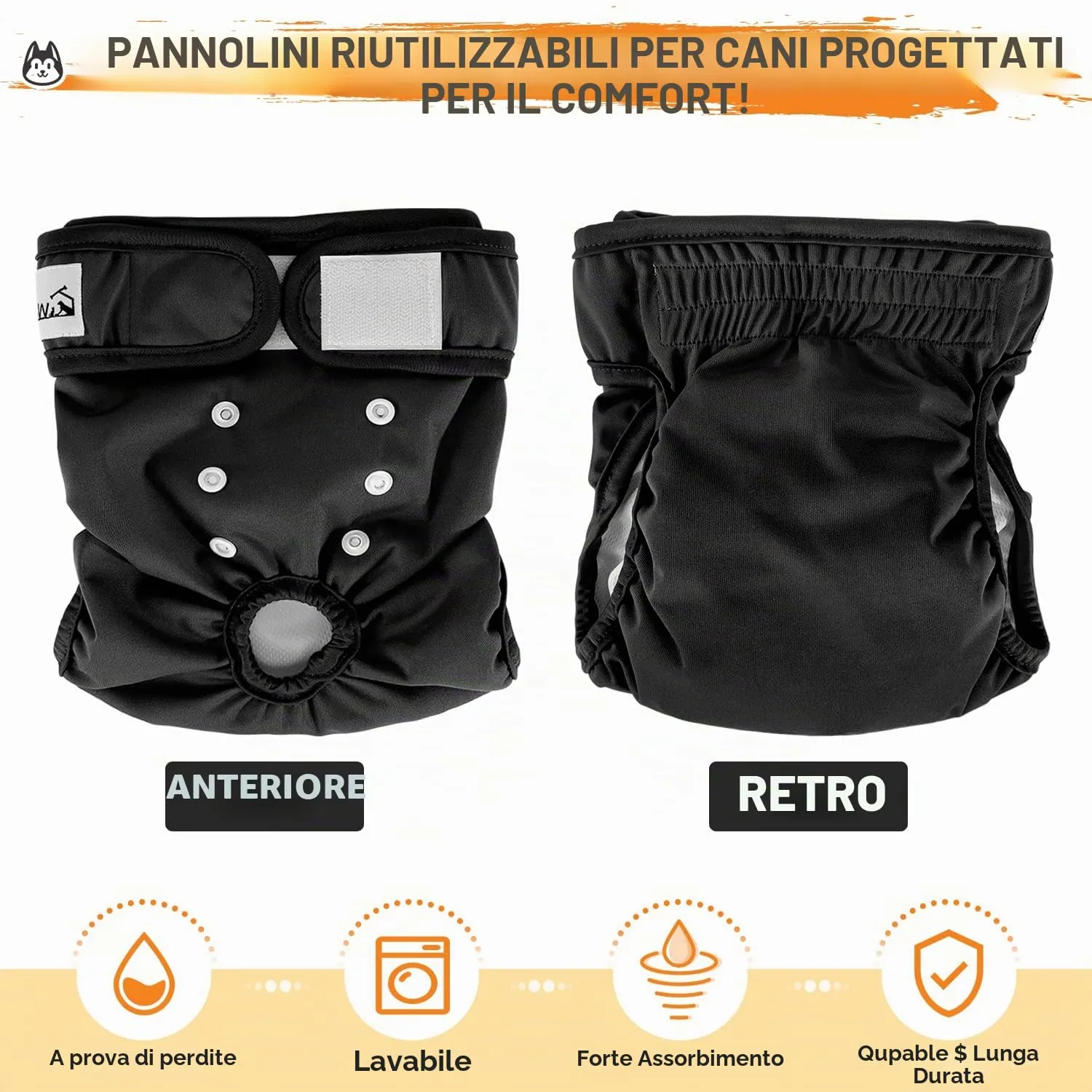 SlowTon Pannolini Riutilizzabili Del Cane Femmina, 3 Pack No Leak Lavabili Dog Period Pantaloni Super assorbenti Pantaloni di Calore Del Cane Comodi Pannolini Sanitari Del Cane con Pulsanti Regolabili - immagine 3