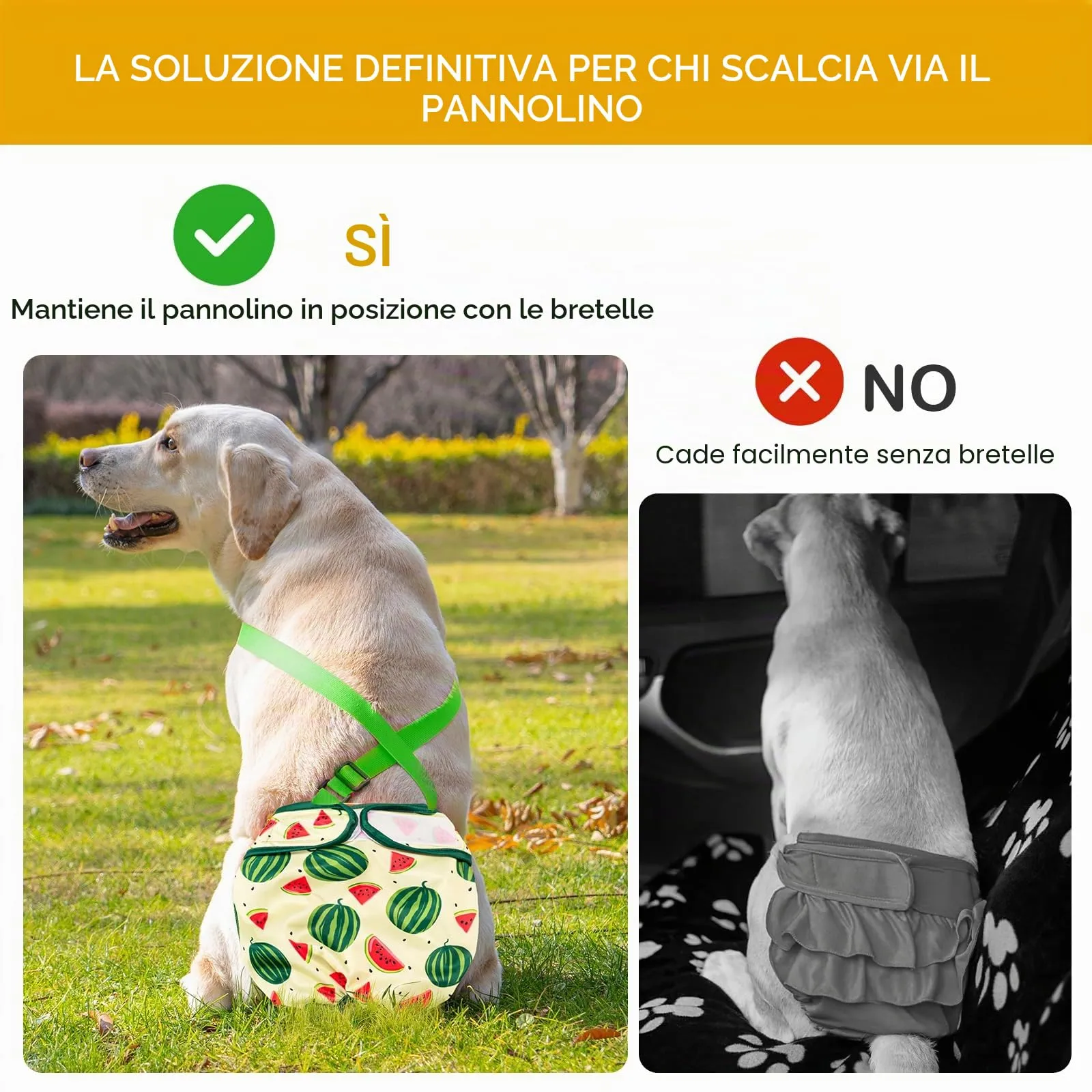 Avont 3 Pezzi Pannolini Cane Femmina con Cinghie non Cadessero, Mutandine Cane Femmina Calore Altamente e Incontinenza Riutilizzabili -M Frutta Verde/Giallo/Rosa - immagine 2