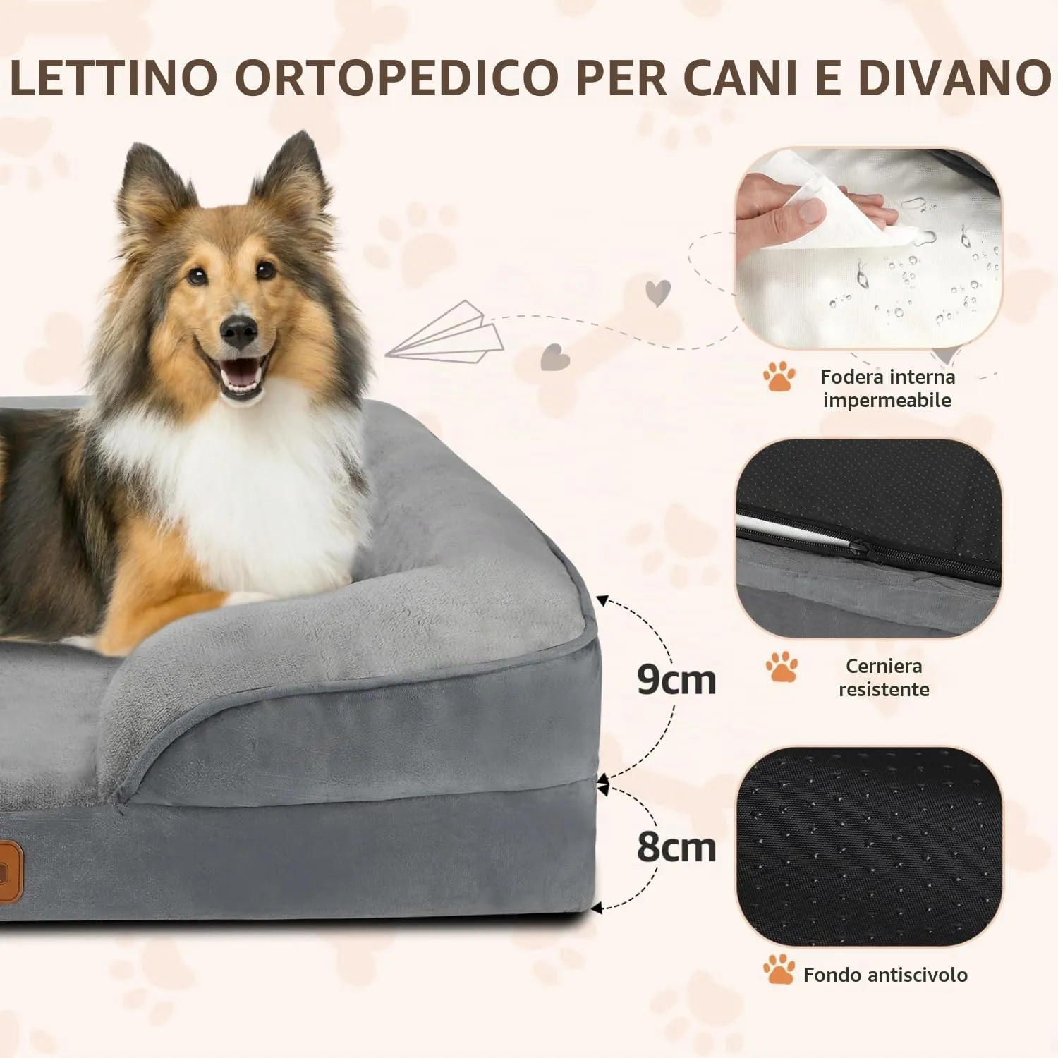 Nobleza Cuccia Cane Interno Taglia Media, 89x63x17cm, Cuscino per Cani Grandi Impermeabile, Cuccia Ortopedica per Cani Grandi, Lettino per Cane Sfoderabile e Lavabile - immagine 2