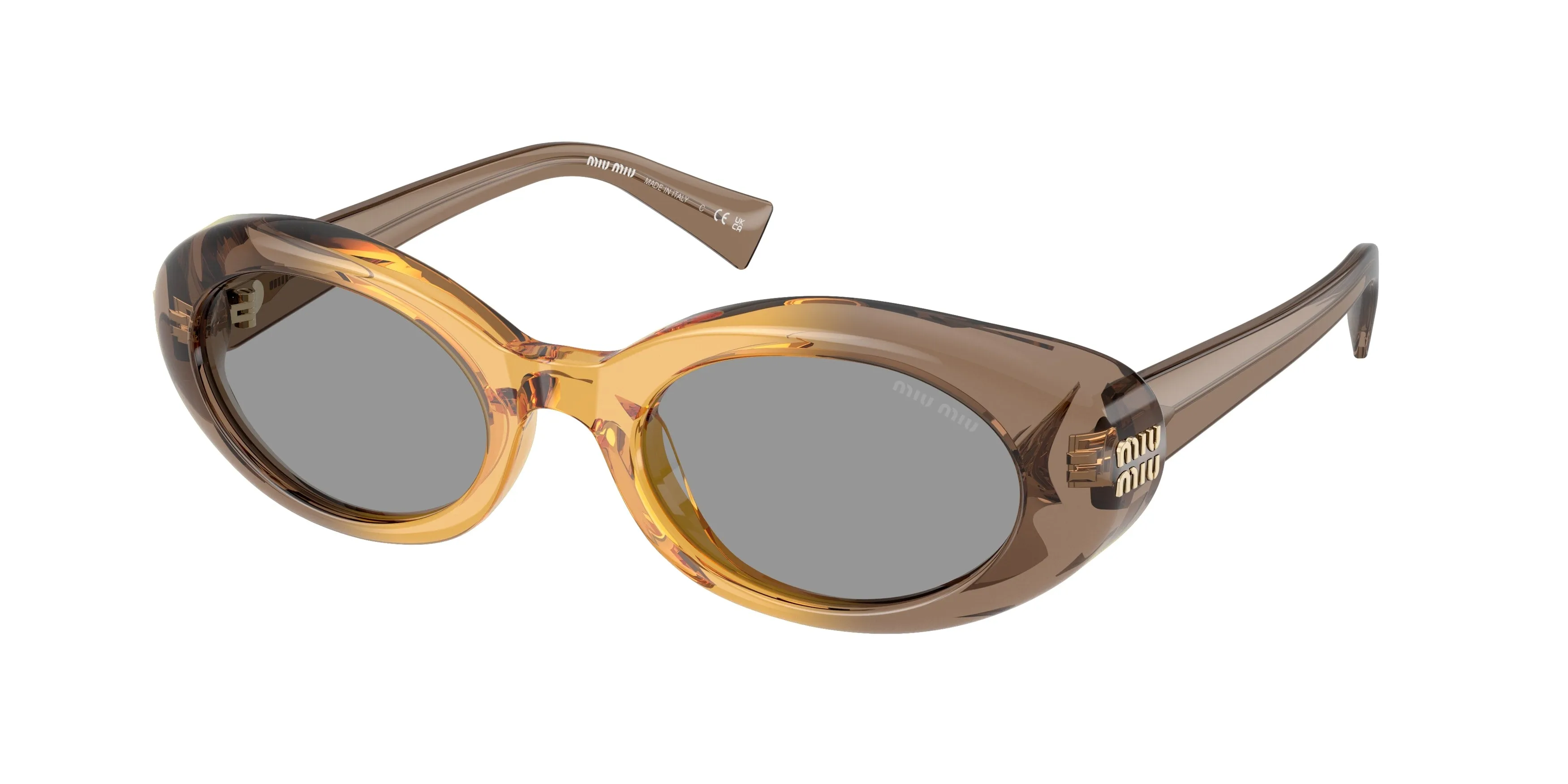 Miu Miu MU B09S 24M50Q Occhiali da sole Acetato Beige Grigio Rotonda Normale - immagine 1
