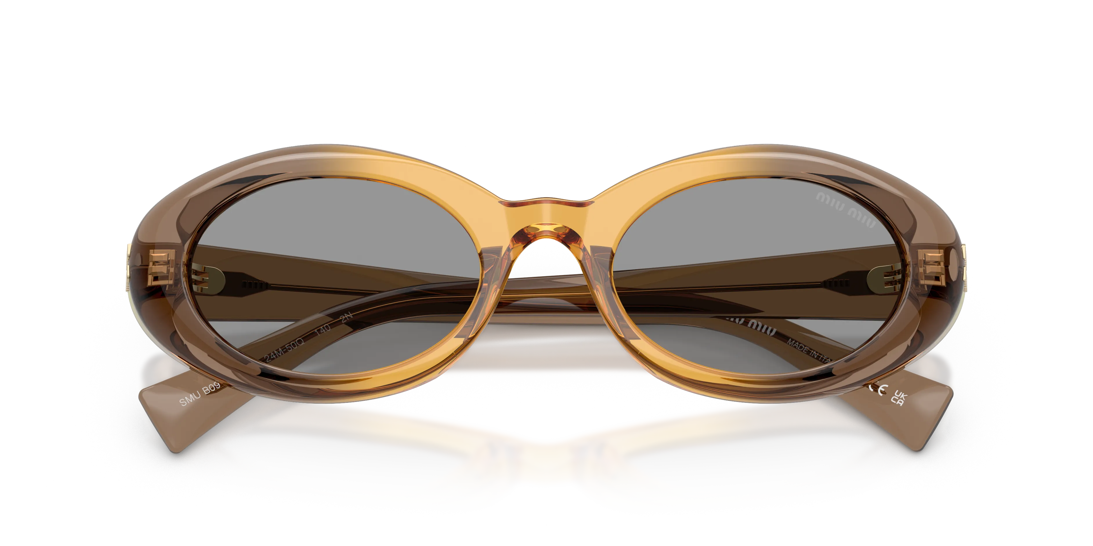 Miu Miu MU B09S 24M50Q Occhiali da sole Acetato Beige Grigio Rotonda Normale - immagine 2