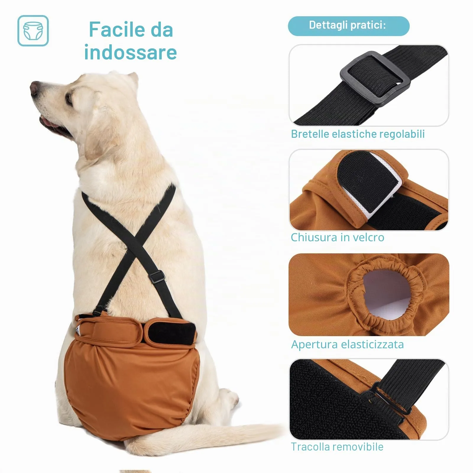 Avont 3 Pezzi Pannolini Cane Femmina Riutilizzabili con Cinghie (Pannolini che non cadere), Mutandine Cane Femmina Calore Altamente -XL Arancione/Grigio/Nero - immagine 5