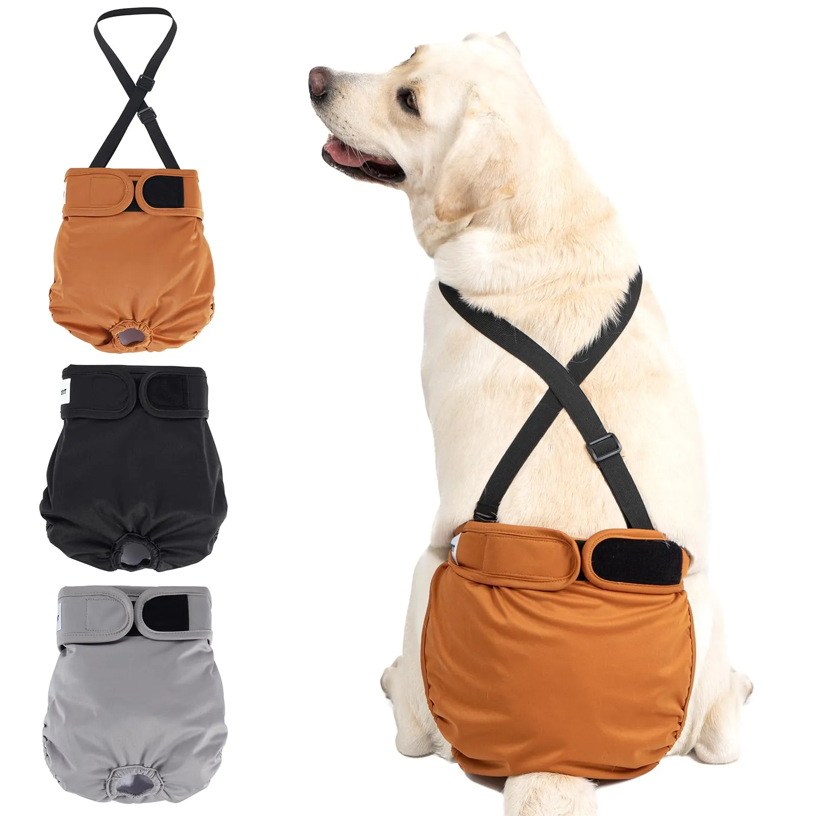 Avont 3 Pezzi Pannolini Cane Femmina Riutilizzabili con Cinghie (Pannolini che non cadere), Mutandine Cane Femmina Calore Altamente -L Arancione/Grigio/Nero - immagine 1