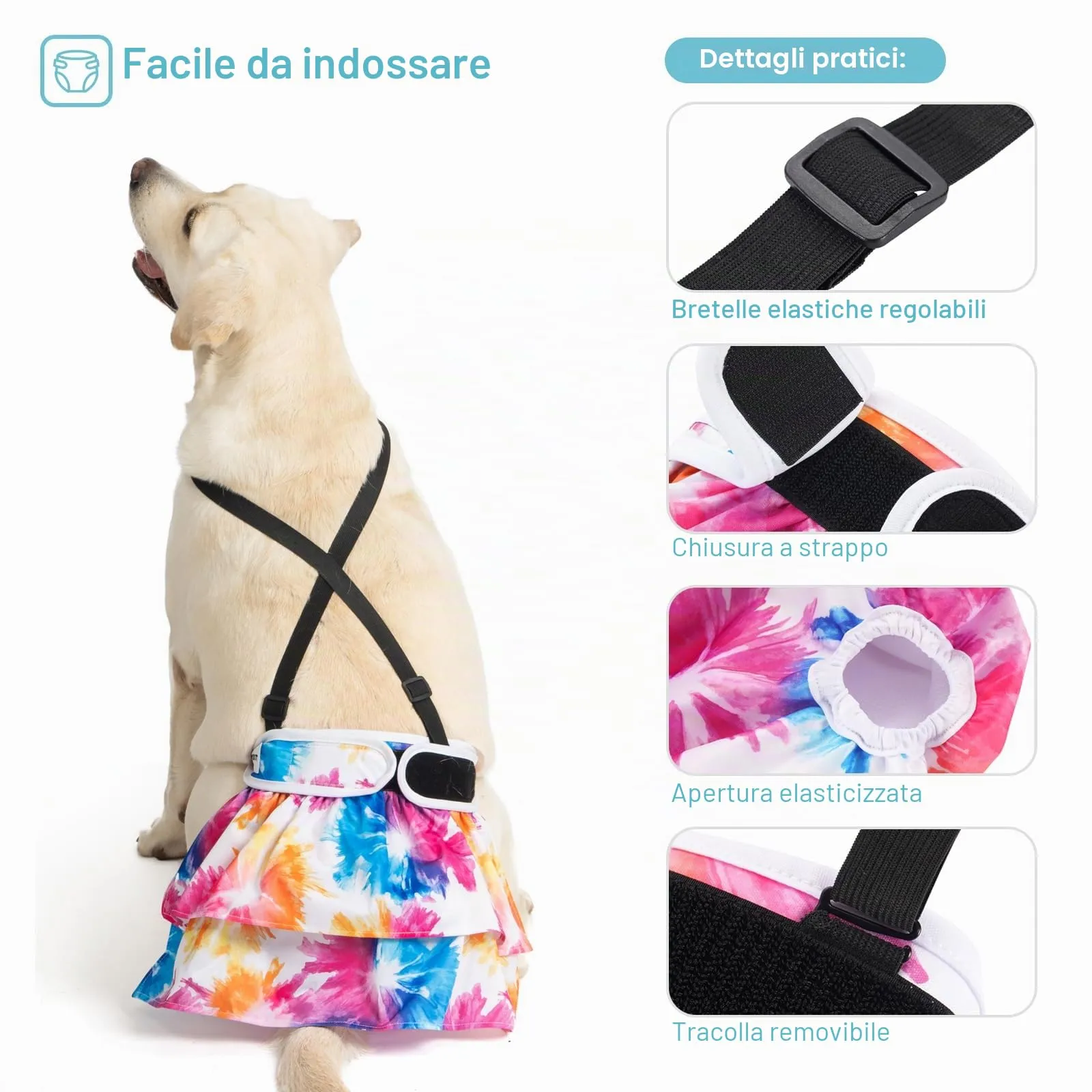 Avont 3 Pezzi Pannolini Cane Femmina Riutilizzabili con Cinghie (Pannolini che non cadere), Mutandine Cane Femmina Calore Altamente -M Rosa/Blu/Verde - immagine 4