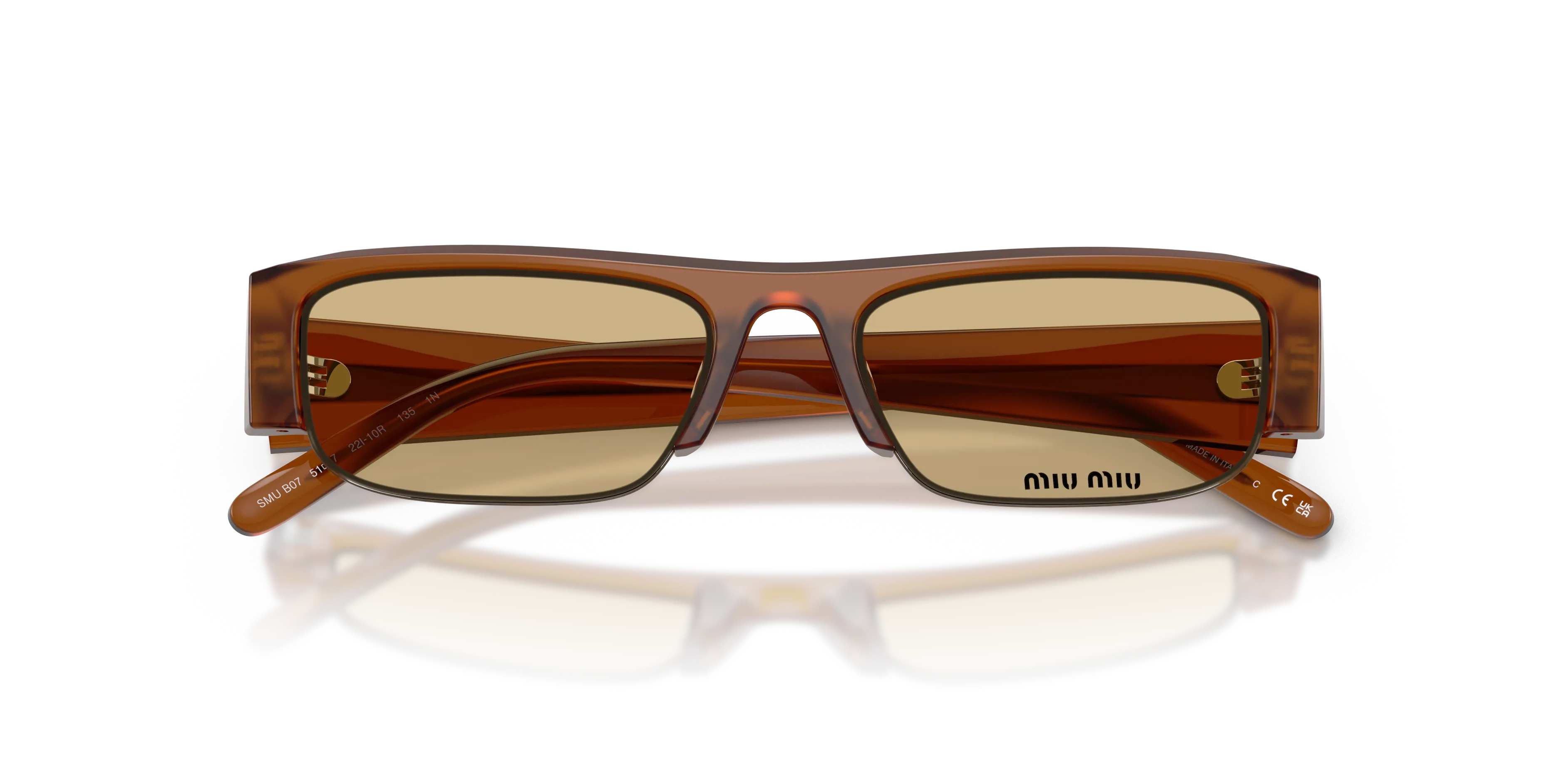 Miu Miu MU B07S 22I10R Occhiali da sole Acetato Marrone Giallo Squadrata Normale - immagine 2
