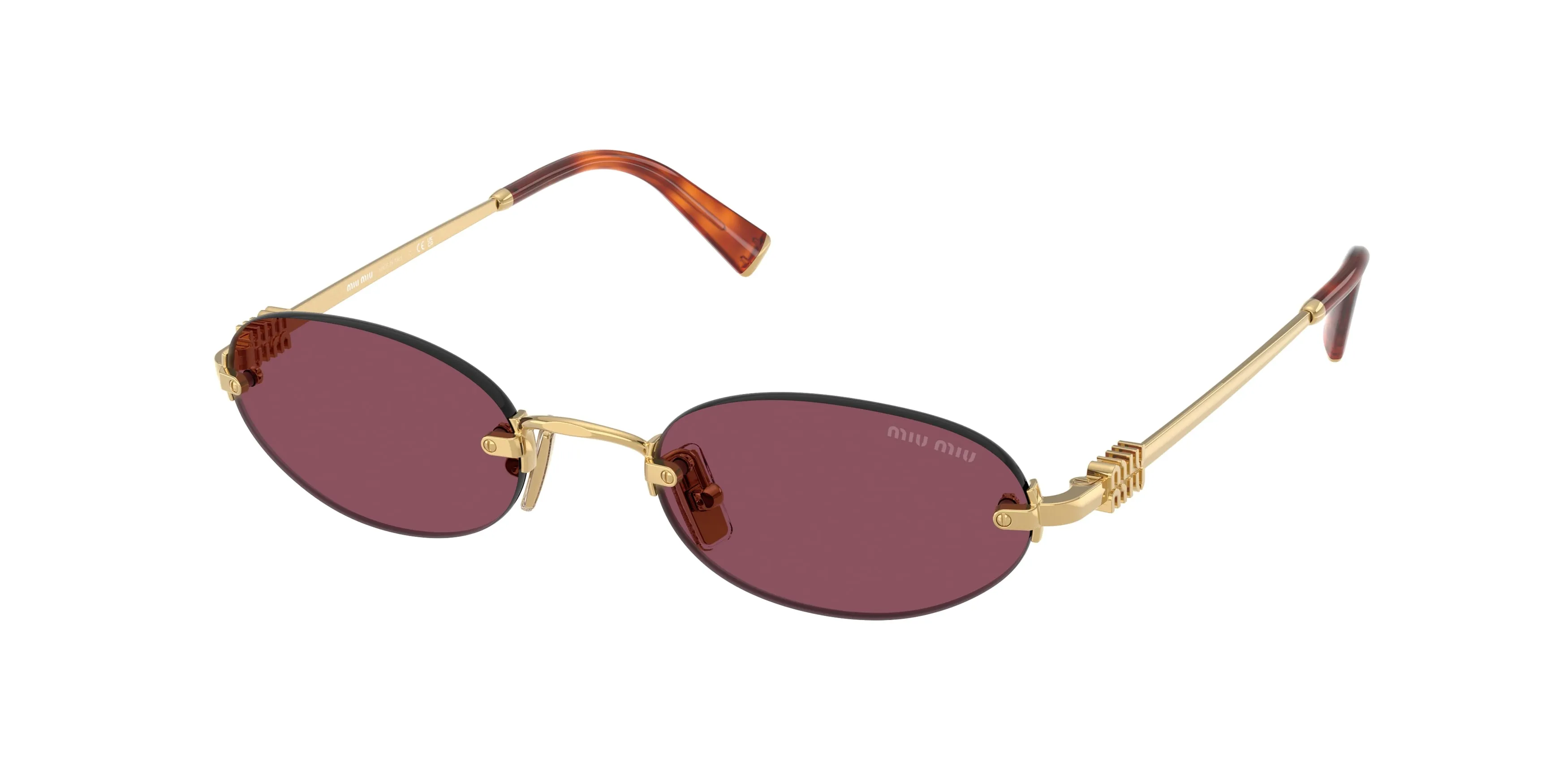 Miu Miu MU A54S 5AK20Y Occhiali da sole Metallo Oro Viola Rotonda Normale - immagine 1