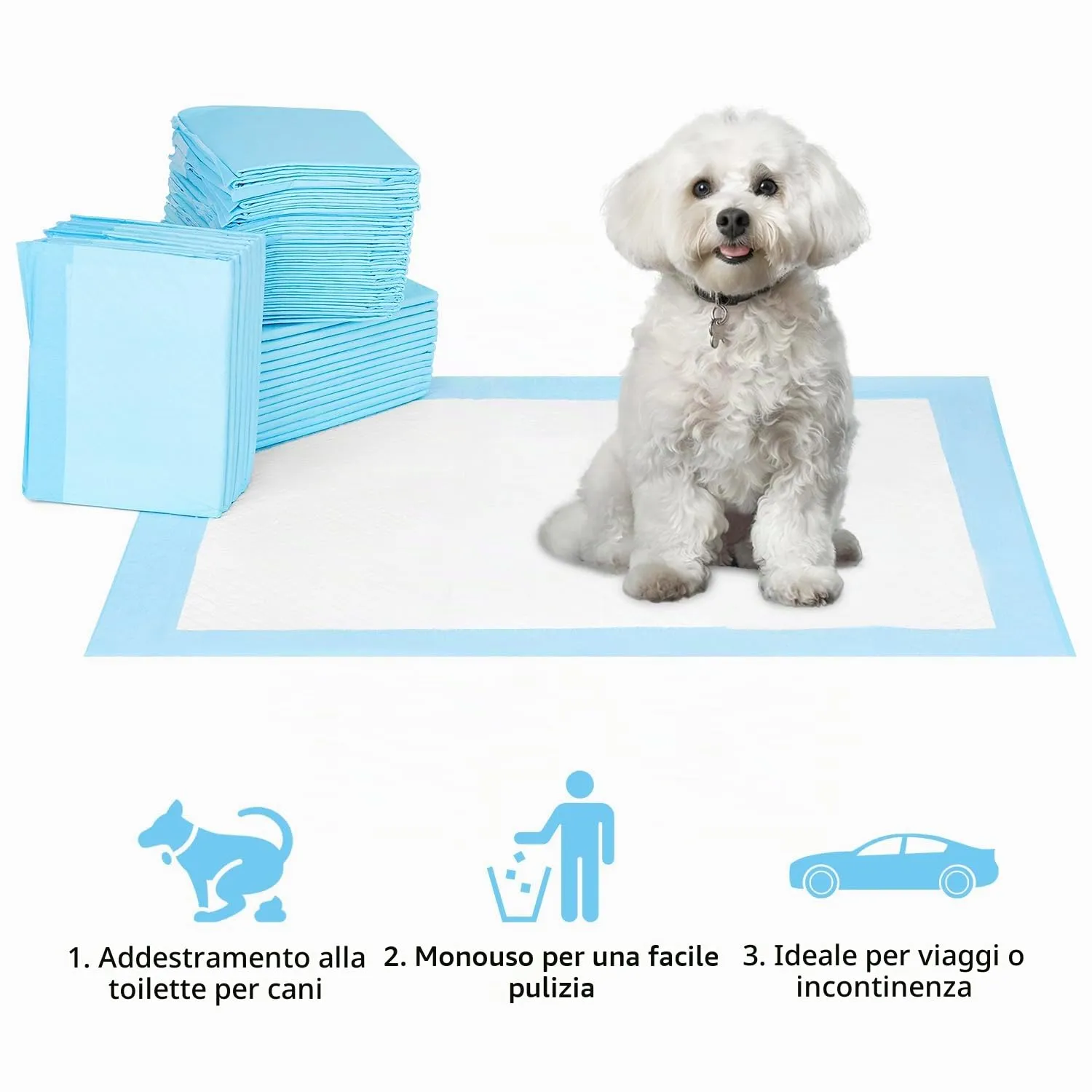 QWORK® 100 Pezzi Tappetini Igienici per Cani Monouso, 45 x 33 cm Tappetino Cane, Tappetini per Pipì Altamente Assorbenti, per Cuccioli, Animali di Piccola Taglia - immagine 2