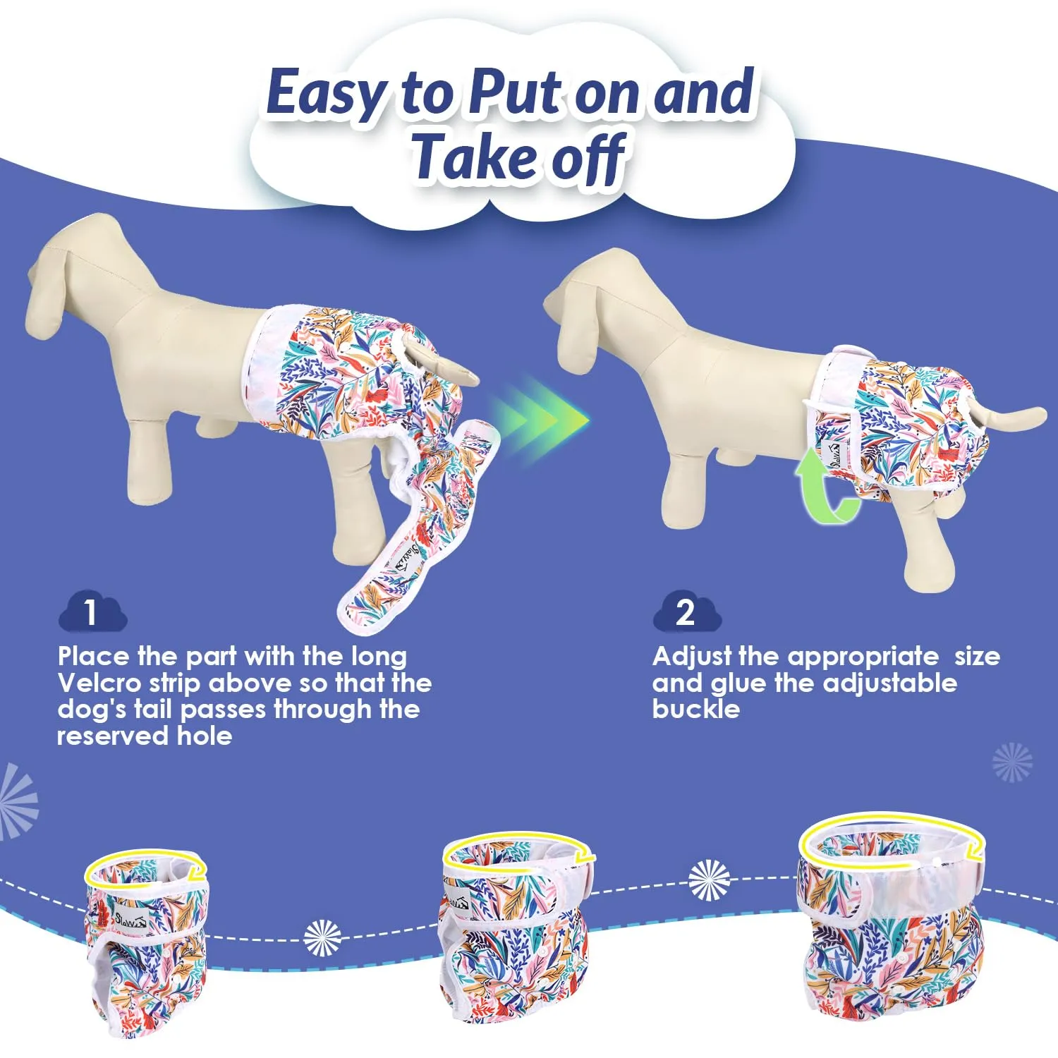 SlowTon Pannolini Riutilizzabili Del Cane Femmina, 3 Pack No Leak Lavabili Dog Period Pantaloni Super assorbenti Pantaloni di Calore Del Cane Comodi Pannolini Sanitari Del Cane con Pulsanti Regolabili - immagine 6