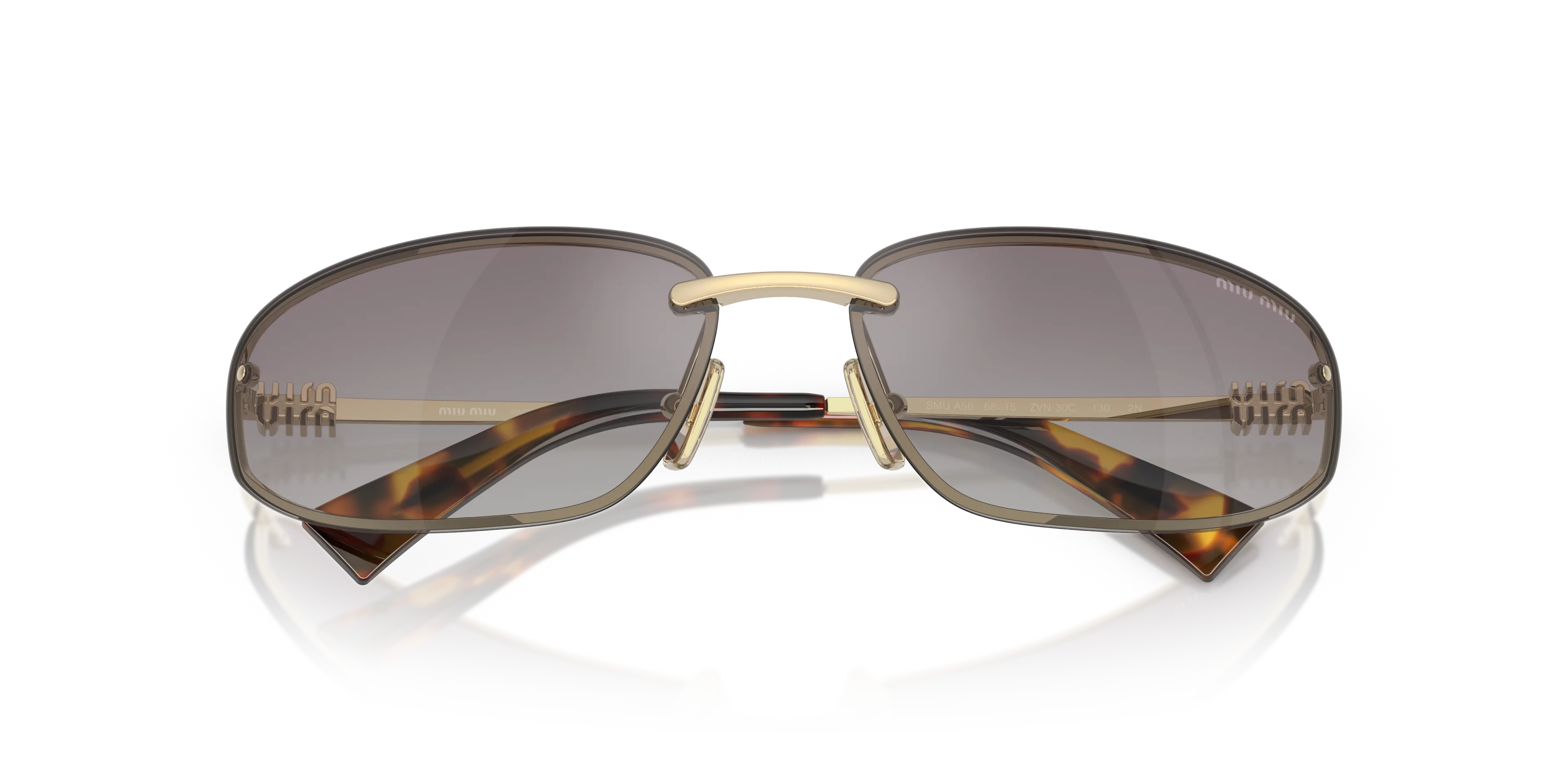 Miu Miu MU A50S ZVN30C Occhiali da sole Metallo Oro Blu Rotonda Normale Sfumato - immagine 2