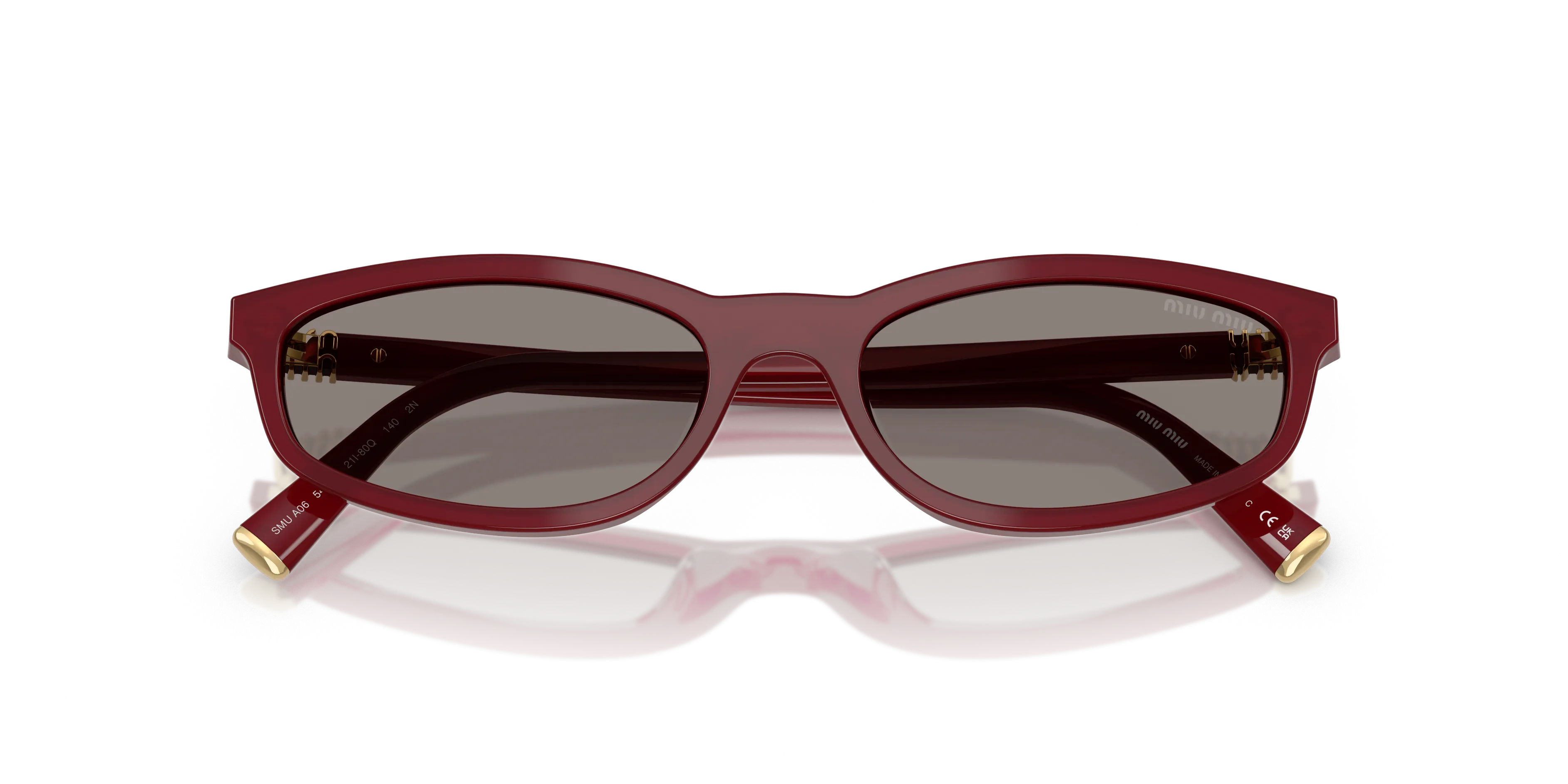 Miu Miu MU A06S 21I80Q Occhiali da sole Acetato Rosso Grigio Geometrica Normale - immagine 2