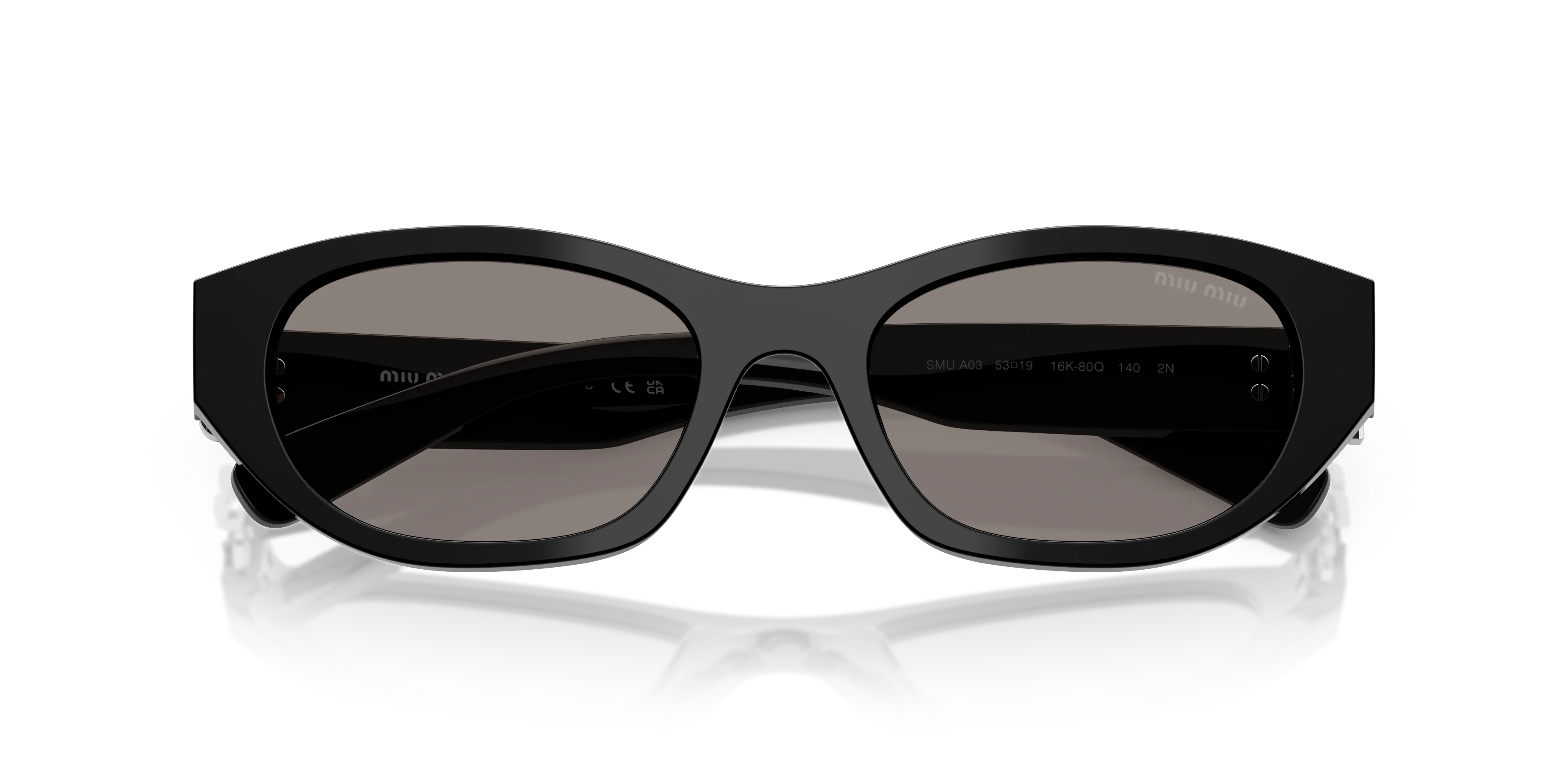 Miu Miu MU A03S 16K80Q Occhiali da sole Acetato Nero Grigio Geometrica Normale - immagine 2