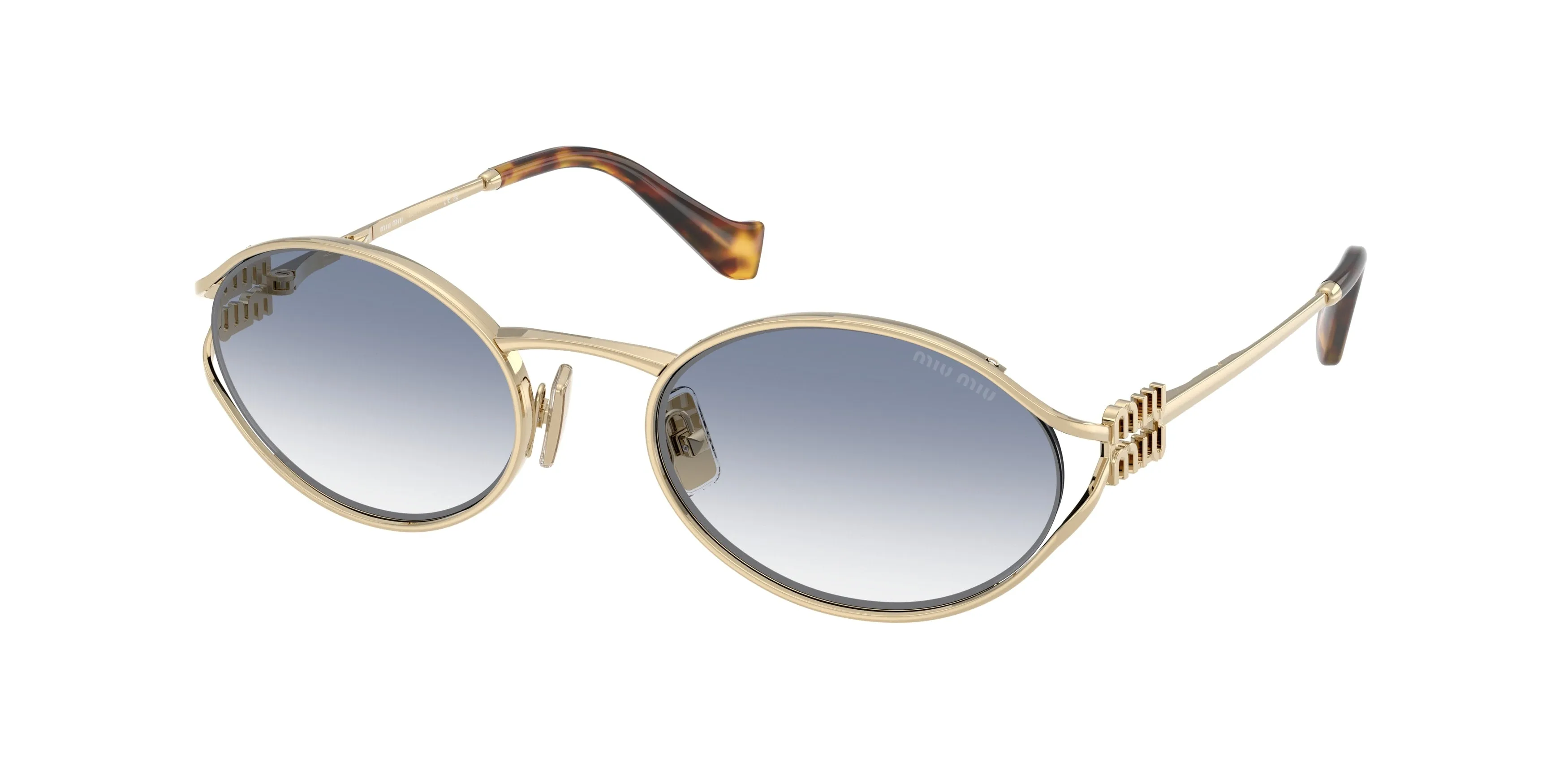 Miu Miu MU 52YS ZVN80O Occhiali da sole Metallo Oro Blu Rotonda Normale Sfumato - immagine 1