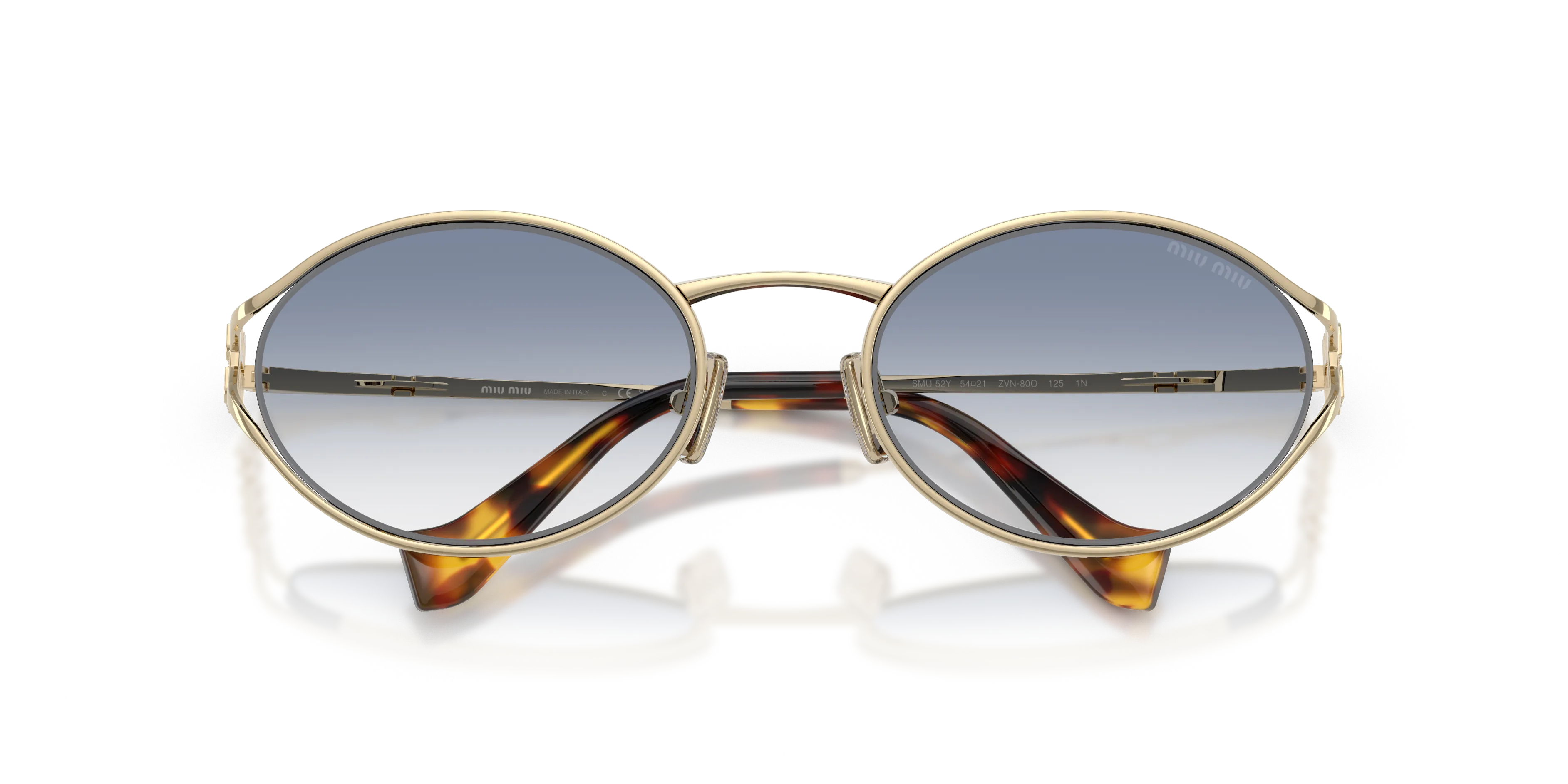 Miu Miu MU 52YS ZVN80O Occhiali da sole Metallo Oro Blu Rotonda Normale Sfumato - immagine 2