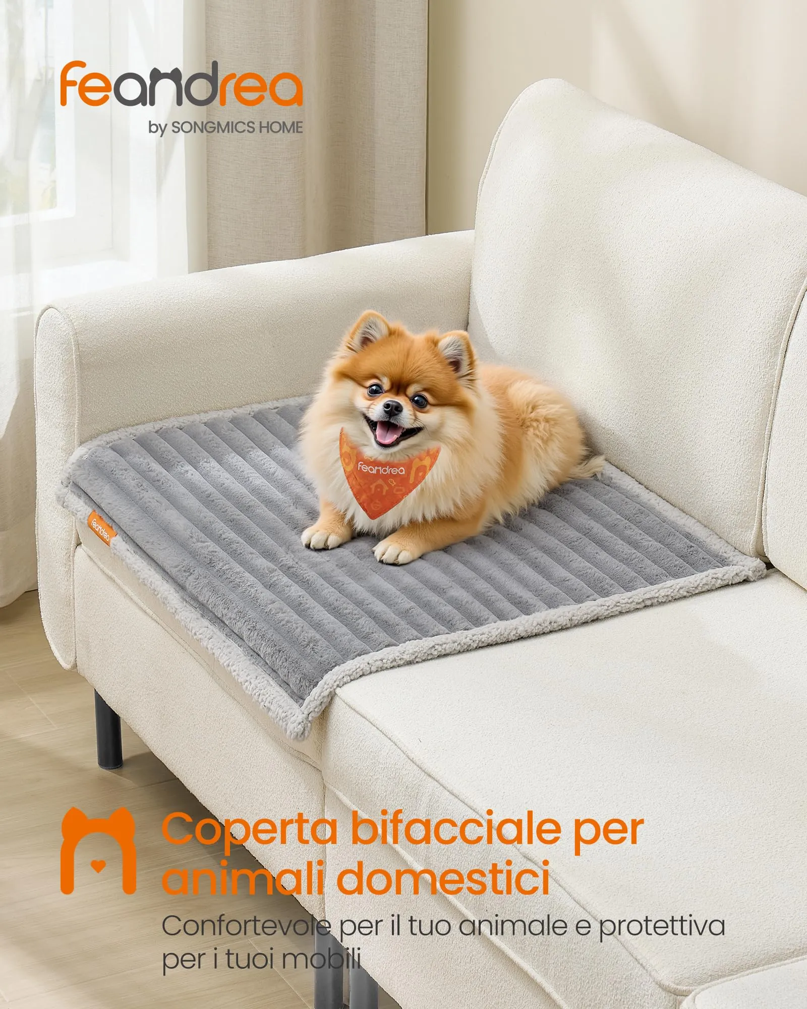 Feandrea Tappeto Impermeabile per Cani, Coperta Reversibile di Taglia S, 73 x 63 cm, per Cani in Miniatura, Copridivano, Lavabile, Grigio Tortora e Grigio Chiaro PPB033G01 - immagine 2
