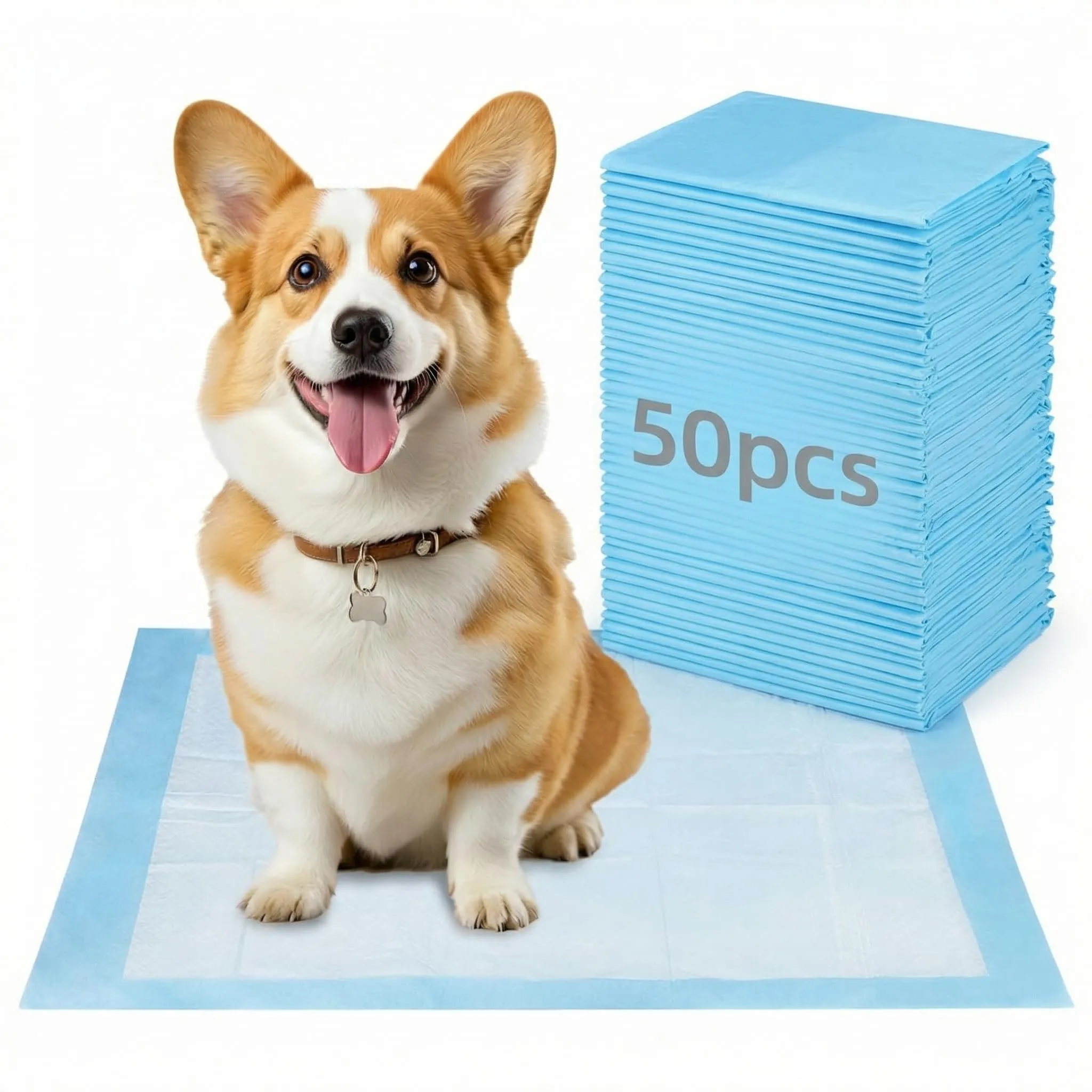 QWORK® 50 Pezzi Tappetini Igienici per Cani Monouso, 55 x 85cm Tappetino Cane, 6 Strati Tappetini per Pipì Altamente Assorbenti, per Cuccioli, Animali di Piccola Taglia - immagine 1
