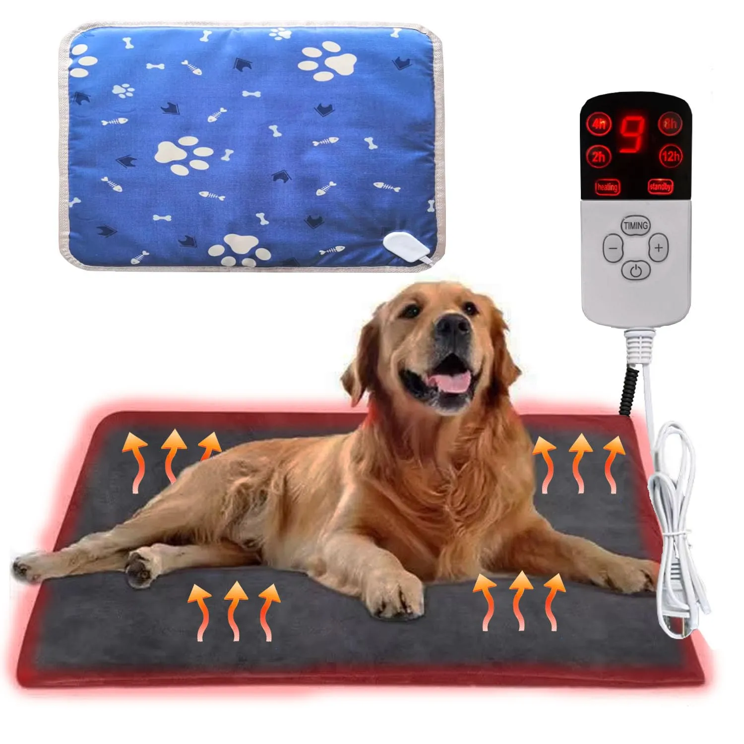FFTANXS Coperta Termica per Cani e Gatti,Coperta Riscaldante Elettrica Animale con 9 Livelli Temperatura e 12 Marce Regolabile Timer, Lavabile, Morbida per Neonati/Cuccioli(L,45 * 70cm) - immagine 1