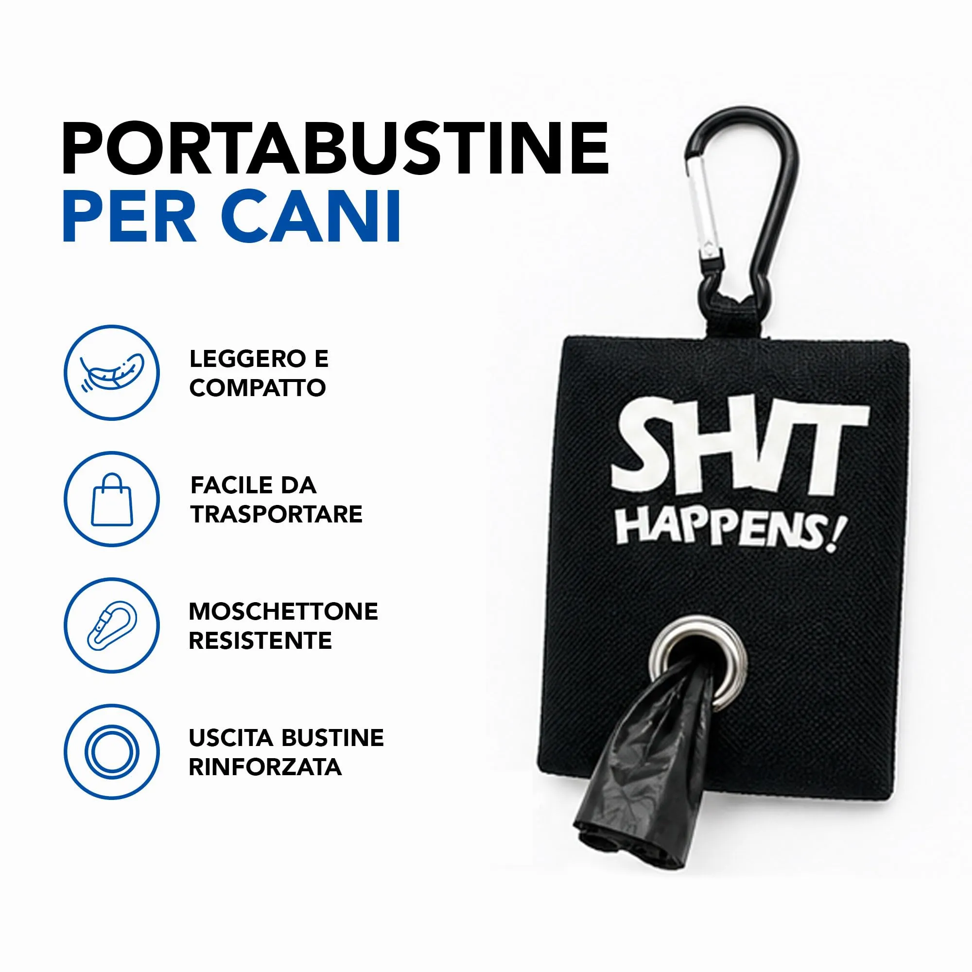 Portabustine feci cane, Dispenser per Sacchetti di Rifiuti per cani, per Guinzaglio, Porta Sacchetti per Rifiuti per Cani, con Clip in Metallo porta sacchetti cane da guinzaglio (Nero) - immagine 2