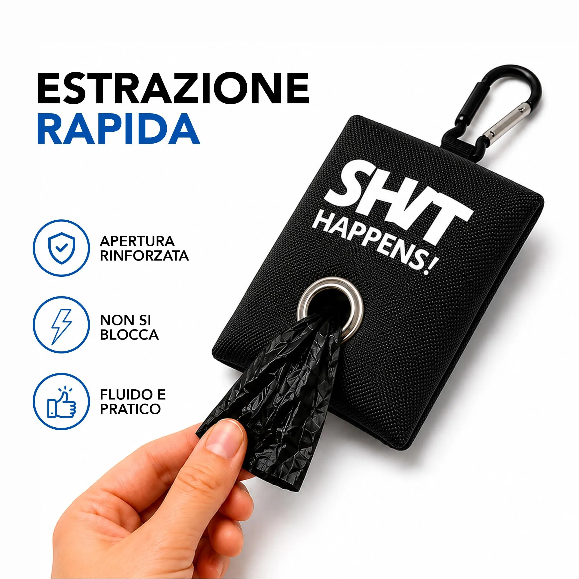 Portabustine feci cane, Dispenser per Sacchetti di Rifiuti per cani, per Guinzaglio, Porta Sacchetti per Rifiuti per Cani, con Clip in Metallo porta sacchetti cane da guinzaglio (Nero) - immagine 4