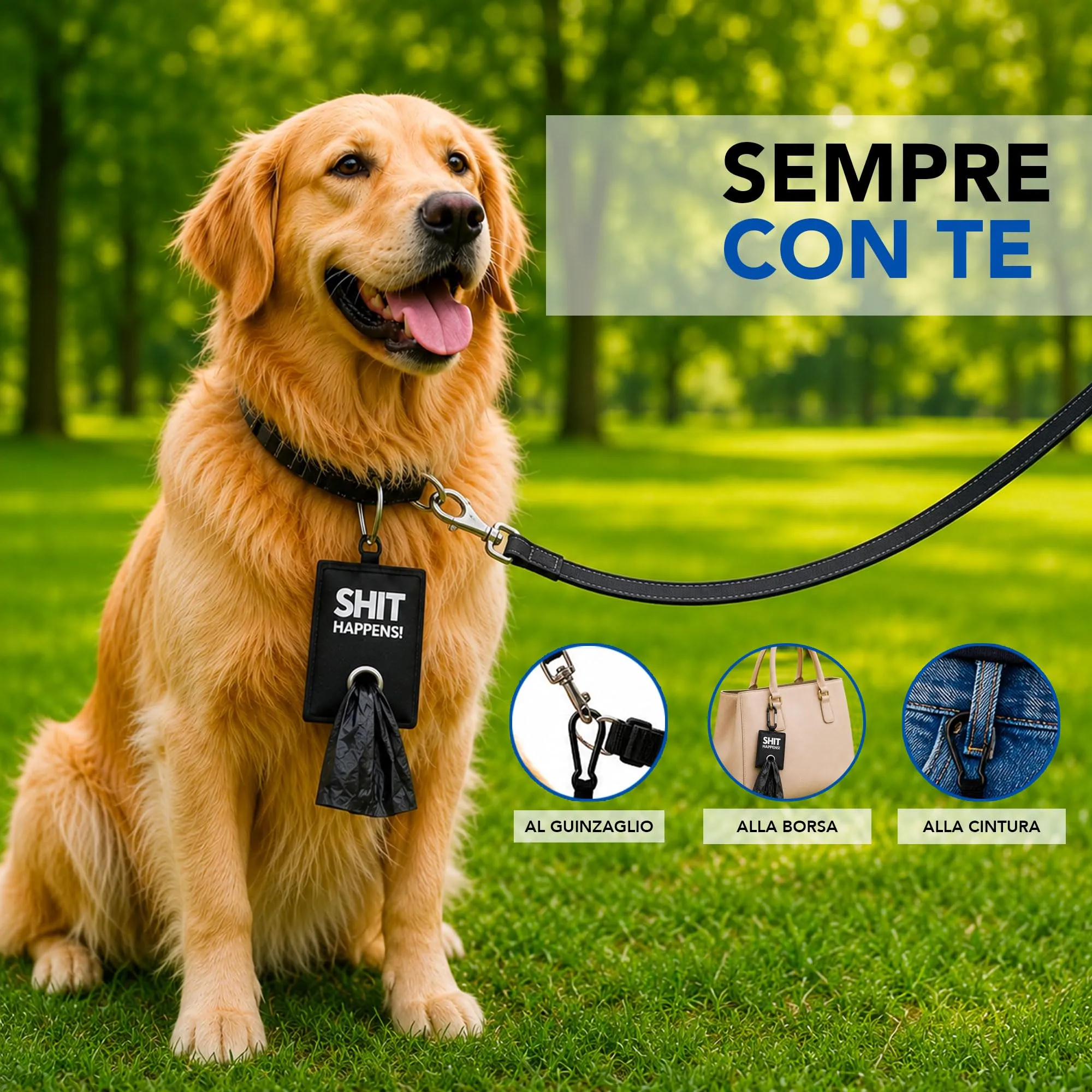 Portabustine feci cane, Dispenser per Sacchetti di Rifiuti per cani, per Guinzaglio, Porta Sacchetti per Rifiuti per Cani, con Clip in Metallo porta sacchetti cane da guinzaglio (Nero) - immagine 5