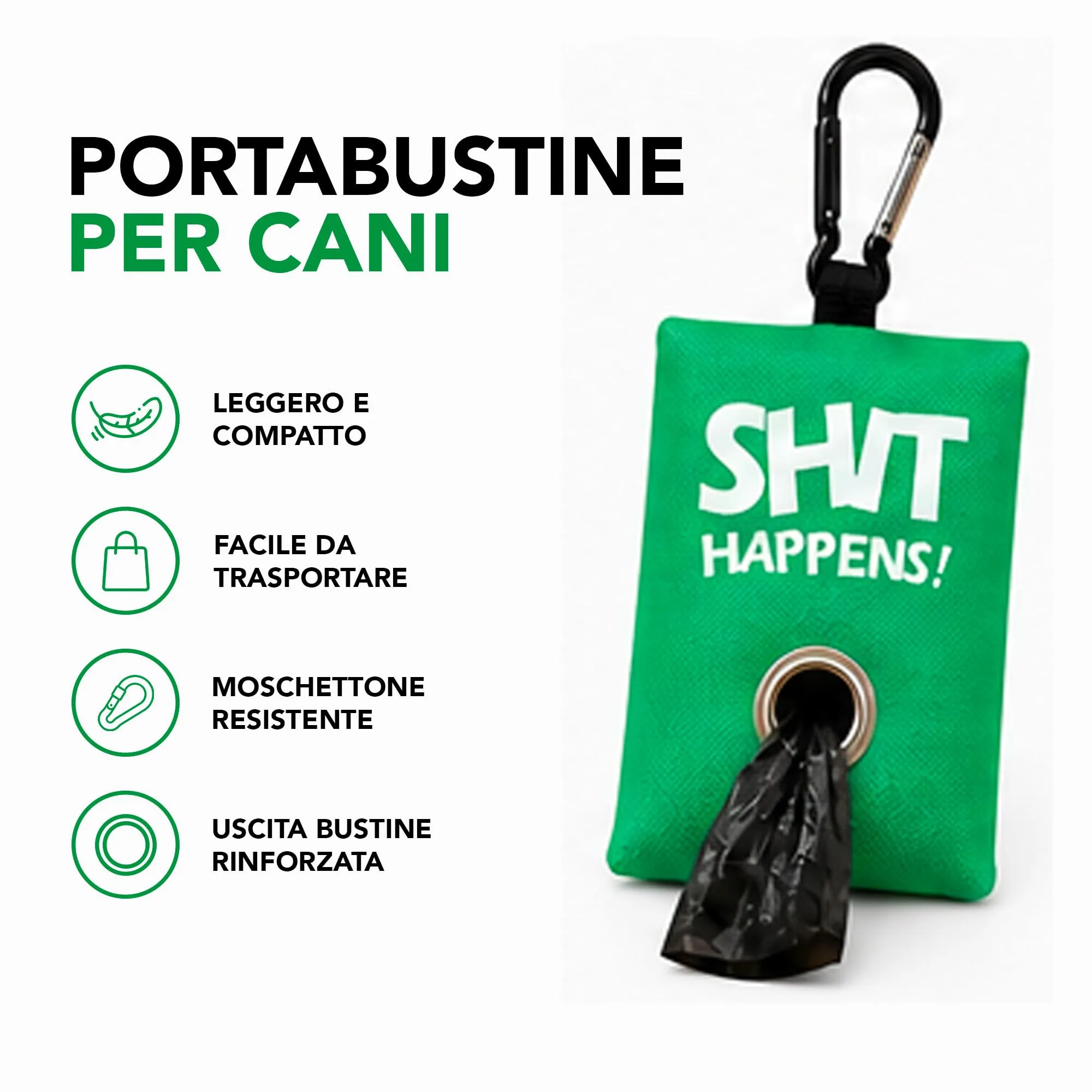 Portabustine feci cane, Dispenser per Sacchetti di Rifiuti per cani, per Guinzaglio, Porta Sacchetti per Rifiuti per Cani, con Clip in Metallo porta sacchetti cane da guinzaglio (Verde) - immagine 2