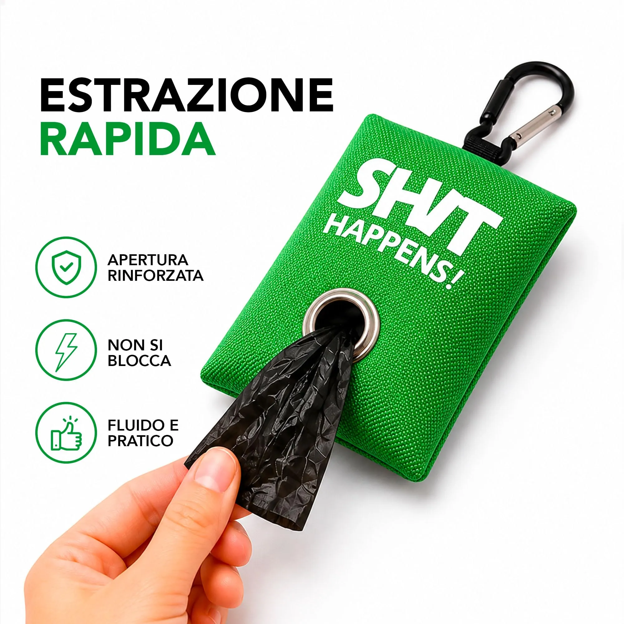 Portabustine feci cane, Dispenser per Sacchetti di Rifiuti per cani, per Guinzaglio, Porta Sacchetti per Rifiuti per Cani, con Clip in Metallo porta sacchetti cane da guinzaglio (Verde) - immagine 4