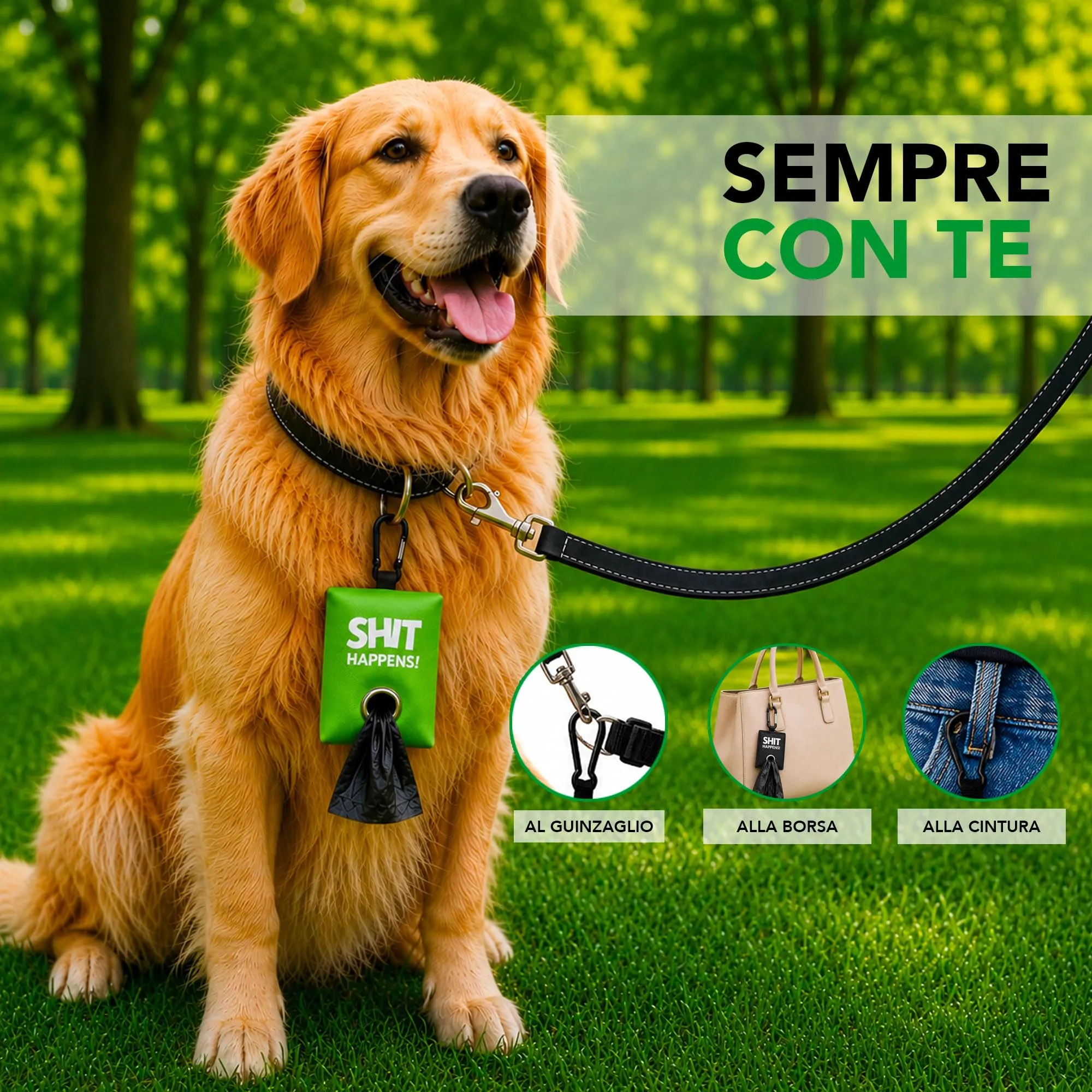 Portabustine feci cane, Dispenser per Sacchetti di Rifiuti per cani, per Guinzaglio, Porta Sacchetti per Rifiuti per Cani, con Clip in Metallo porta sacchetti cane da guinzaglio (Verde) - immagine 5