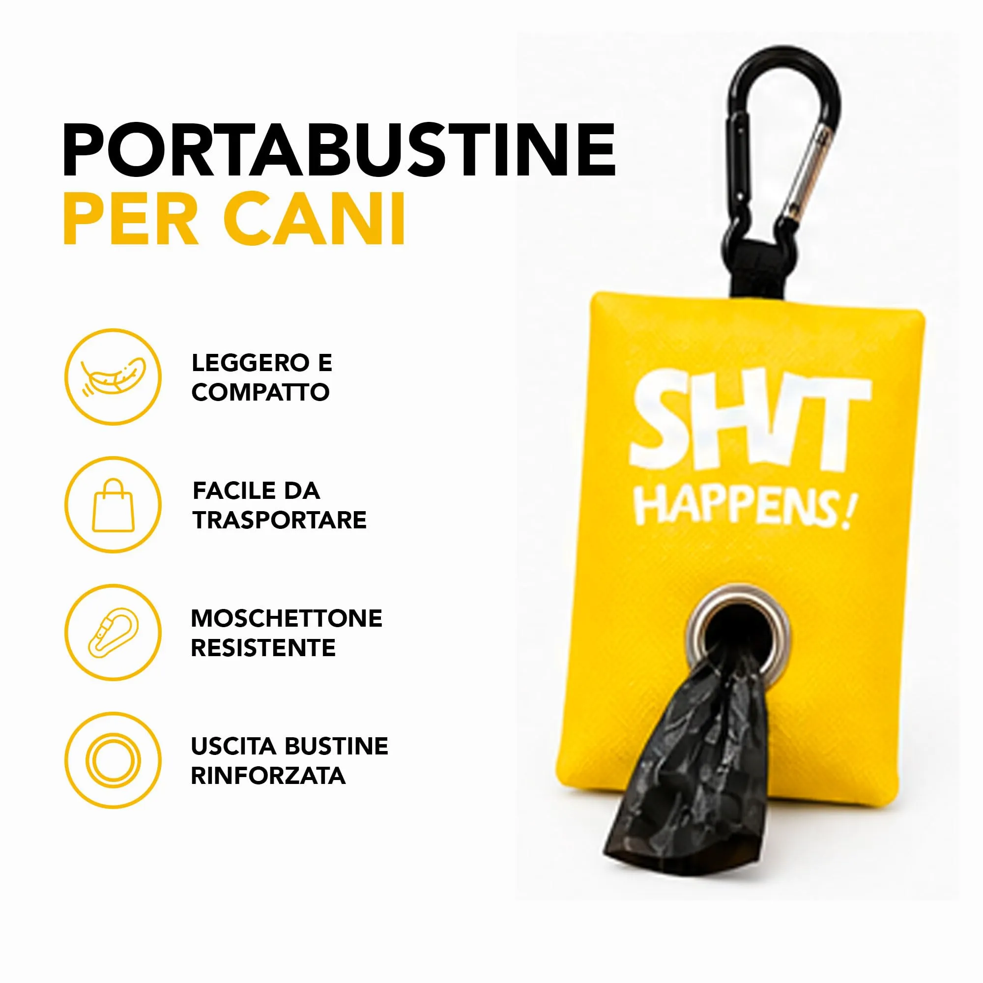 Portabustine feci cane, Dispenser per Sacchetti di Rifiuti per cani, per Guinzaglio, Porta Sacchetti per Rifiuti per Cani, con Clip in Metallo porta sacchetti cane da guinzaglio (Giallo) - immagine 2