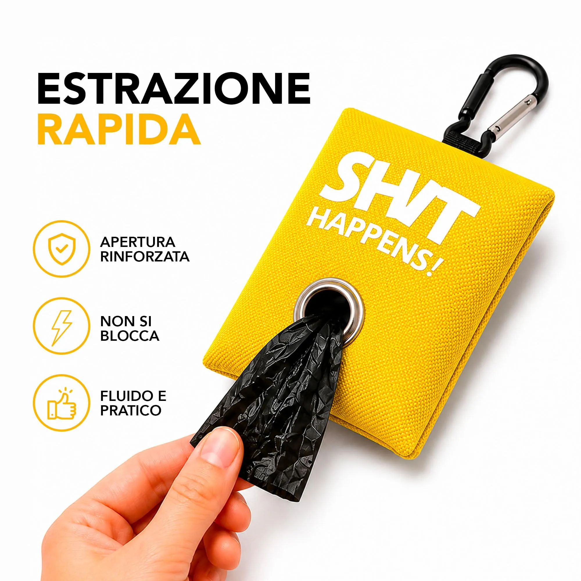 Portabustine feci cane, Dispenser per Sacchetti di Rifiuti per cani, per Guinzaglio, Porta Sacchetti per Rifiuti per Cani, con Clip in Metallo porta sacchetti cane da guinzaglio (Giallo) - immagine 4