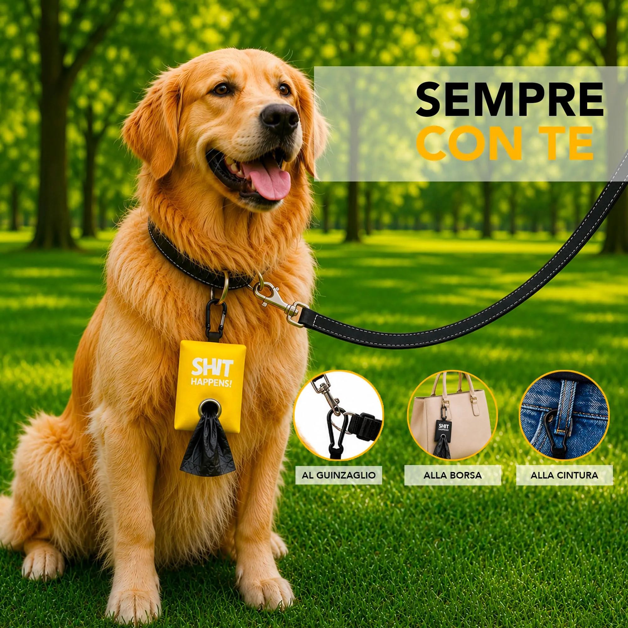 Portabustine feci cane, Dispenser per Sacchetti di Rifiuti per cani, per Guinzaglio, Porta Sacchetti per Rifiuti per Cani, con Clip in Metallo porta sacchetti cane da guinzaglio (Giallo) - immagine 5