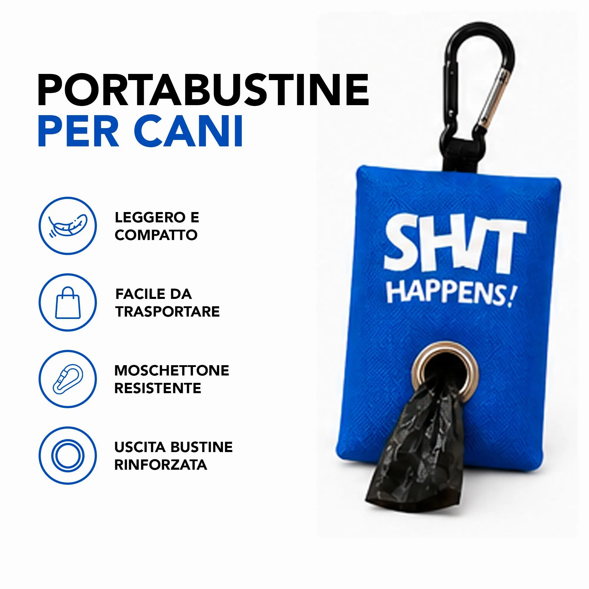 Portabustine feci cane, Dispenser per Sacchetti di Rifiuti per cani, per Guinzaglio, Porta Sacchetti per Rifiuti per Cani, con Clip in Metallo porta sacchetti cane da guinzaglio (Celeste) - immagine 2