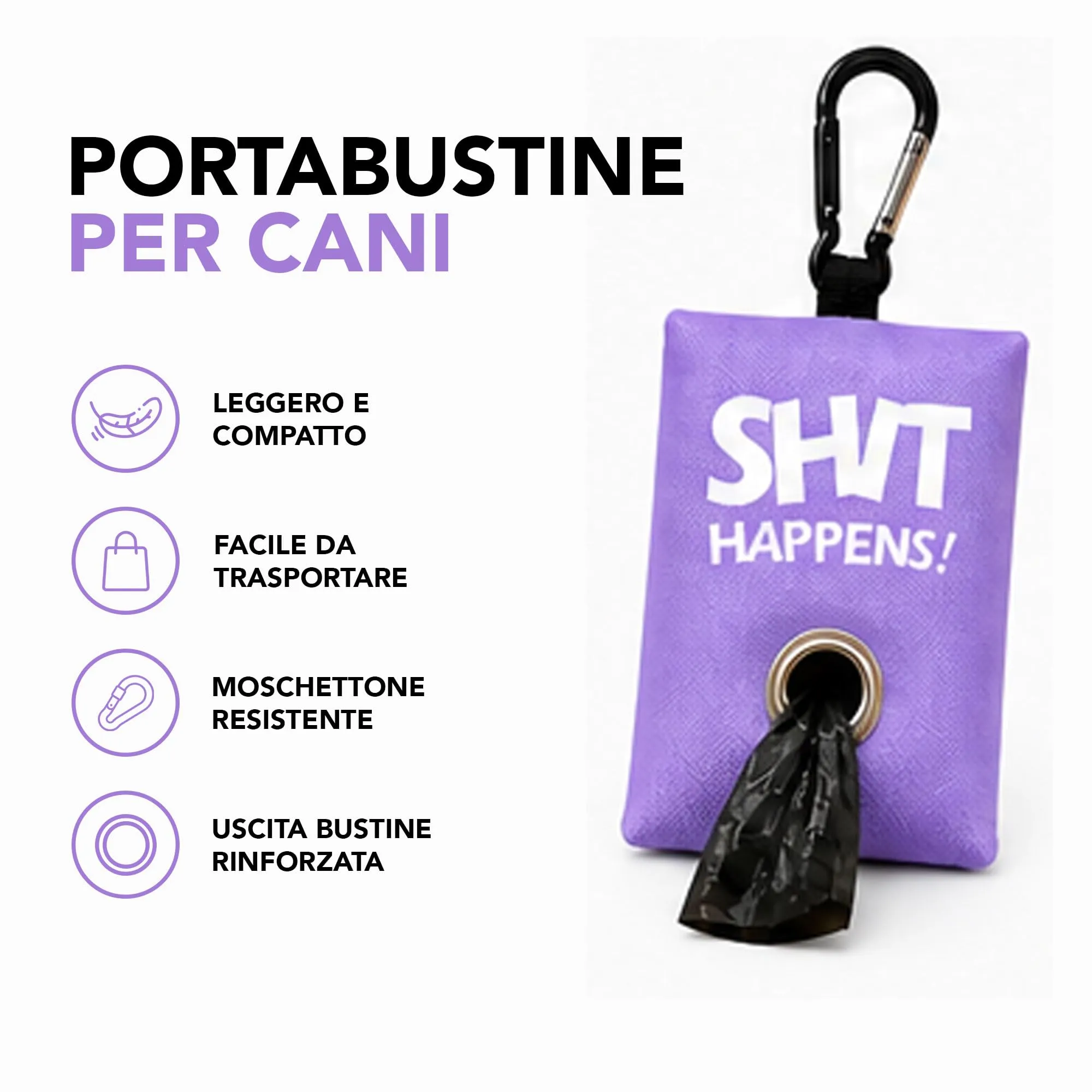 Portabustine feci cane, Dispenser per Sacchetti di Rifiuti per cani, per Guinzaglio, Porta Sacchetti per Rifiuti per Cani, con Clip in Metallo porta sacchetti cane da guinzaglio (Viola) - immagine 2