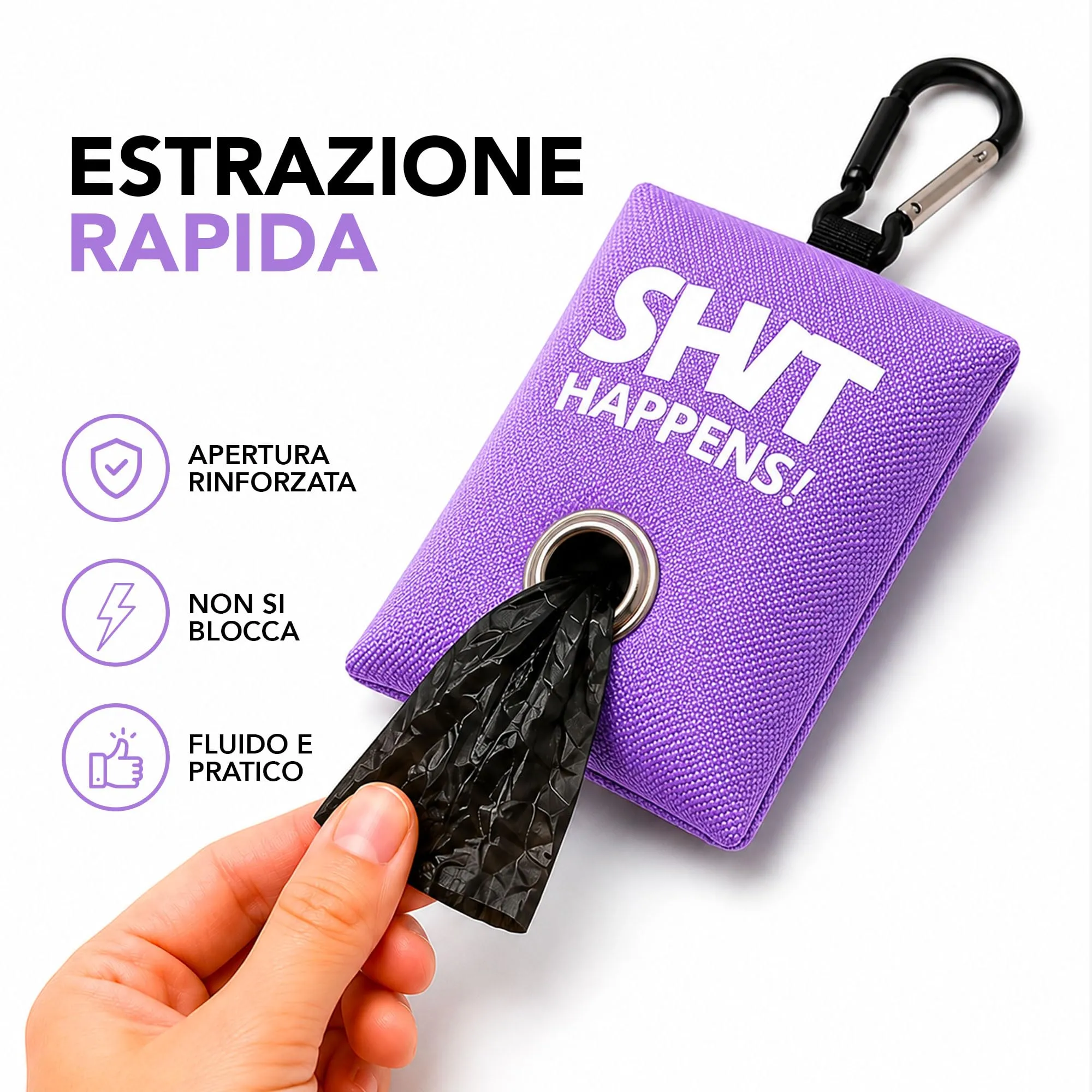 Portabustine feci cane, Dispenser per Sacchetti di Rifiuti per cani, per Guinzaglio, Porta Sacchetti per Rifiuti per Cani, con Clip in Metallo porta sacchetti cane da guinzaglio (Viola) - immagine 4