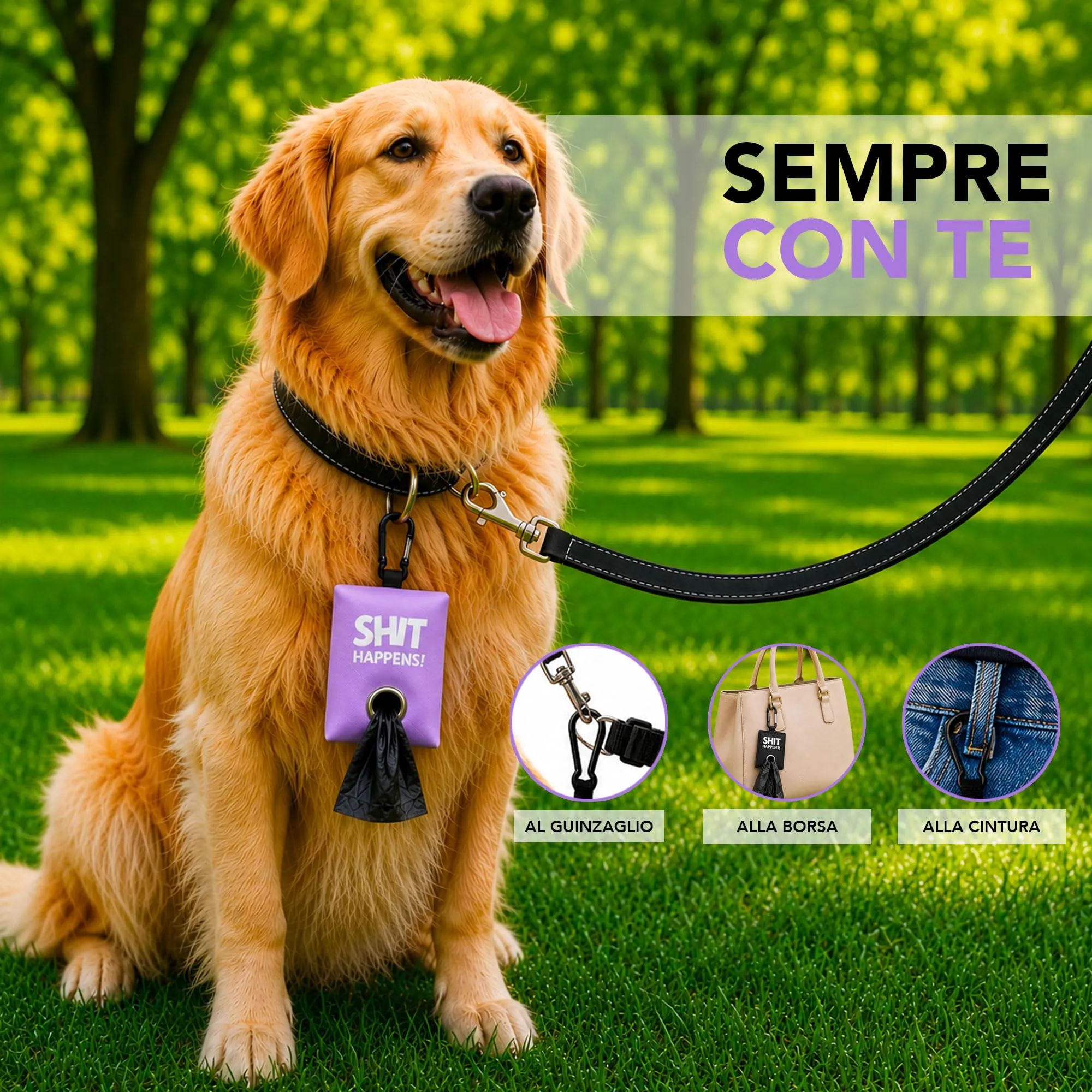 Portabustine feci cane, Dispenser per Sacchetti di Rifiuti per cani, per Guinzaglio, Porta Sacchetti per Rifiuti per Cani, con Clip in Metallo porta sacchetti cane da guinzaglio (Viola) - immagine 5