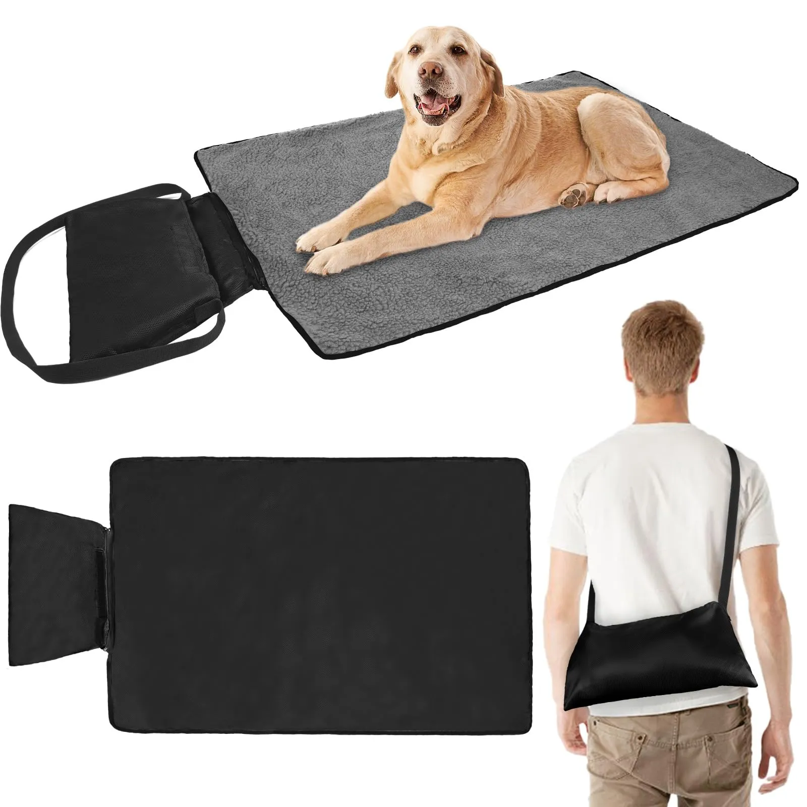 Adiwo Tappeto per Cane,100 x 70 cm Coperta Impermeabile per Cani con Borsa Portaoggetti, Tappetino Coperta per Animali Domestici da Esterno Pieghevole, per Cani Cucciolo Gatto Interno Esterne(Nero) - immagine 1