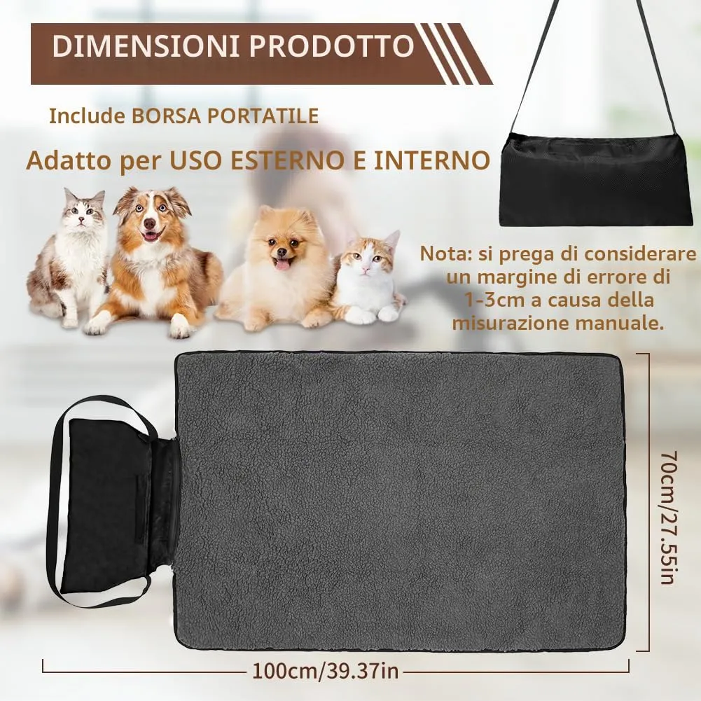 Adiwo Tappeto per Cane,100 x 70 cm Coperta Impermeabile per Cani con Borsa Portaoggetti, Tappetino Coperta per Animali Domestici da Esterno Pieghevole, per Cani Cucciolo Gatto Interno Esterne(Nero) - immagine 3