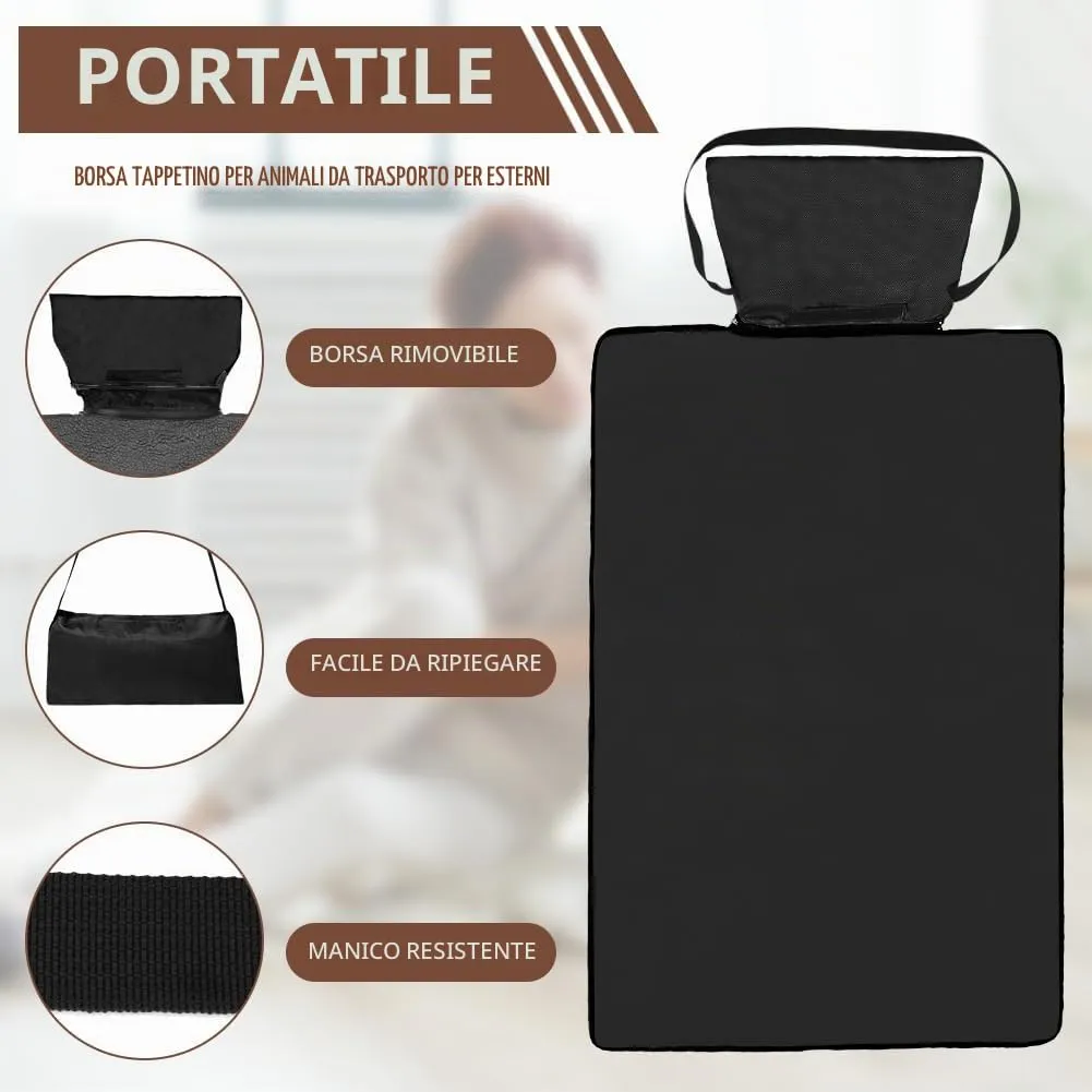 Adiwo Tappeto per Cane,100 x 70 cm Coperta Impermeabile per Cani con Borsa Portaoggetti, Tappetino Coperta per Animali Domestici da Esterno Pieghevole, per Cani Cucciolo Gatto Interno Esterne(Nero) - immagine 6