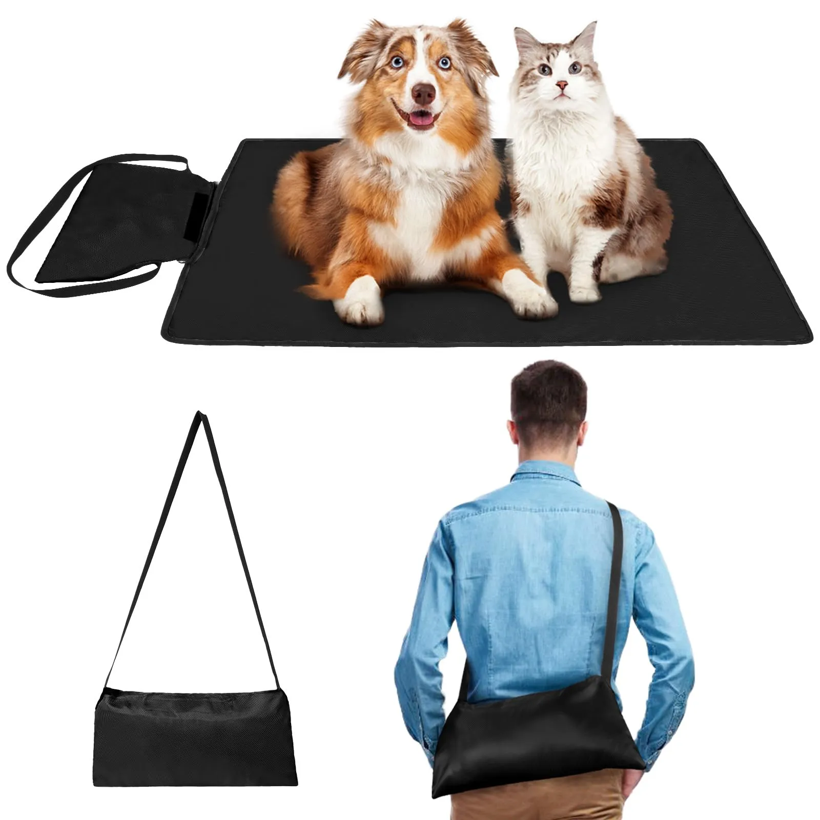 Adiwo Tappeto per Cane,100 x 70 cm Coperta Impermeabile per Cani con Borsa Portaoggetti, Tappetino Coperta per Animali Domestici da Esterno Pieghevole, per Cani Cucciolo Gatto Interno Esterne(Nero) - immagine 9