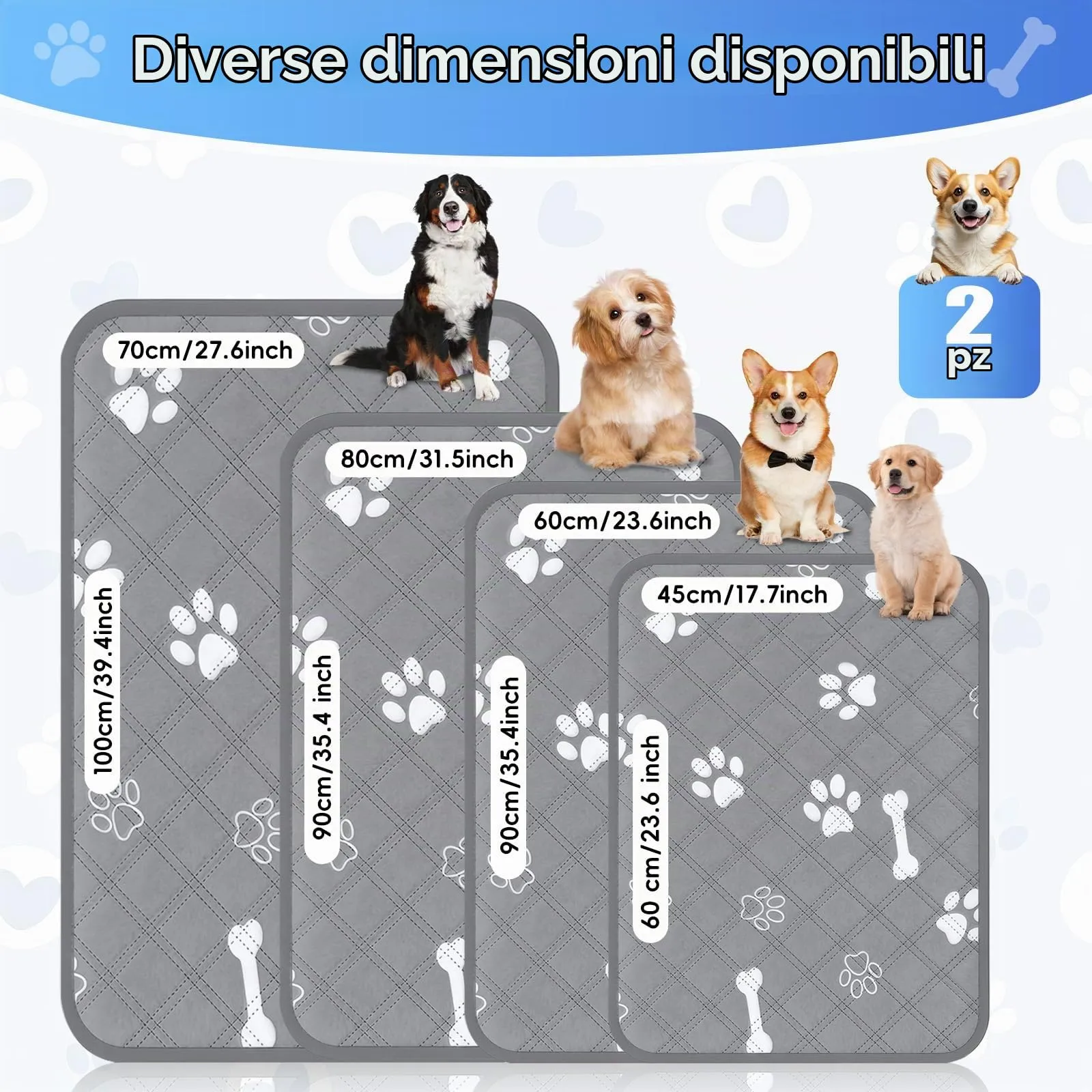 AMFUN 2 Pezzi Tappetini Lavabili per Cani, 80 x 90 cm Tappetino Lavabile per Animali Domestici, Riutilizzabile, Assorbente, Ideale per Cani, Gatti, Conigli Porcellini d'India - immagine 2