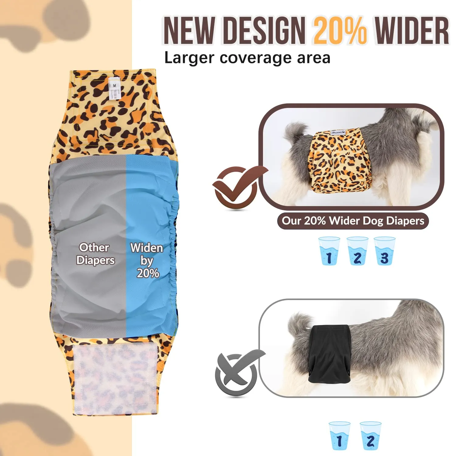 SlowTon Male Dog Diapers Wraps, Pannolini lavabili fasce per la pancia con cuscinetti aggiuntivi, Pannolini altamente assorbenti con chiusura flessibile, confezione da 5 - immagine 2