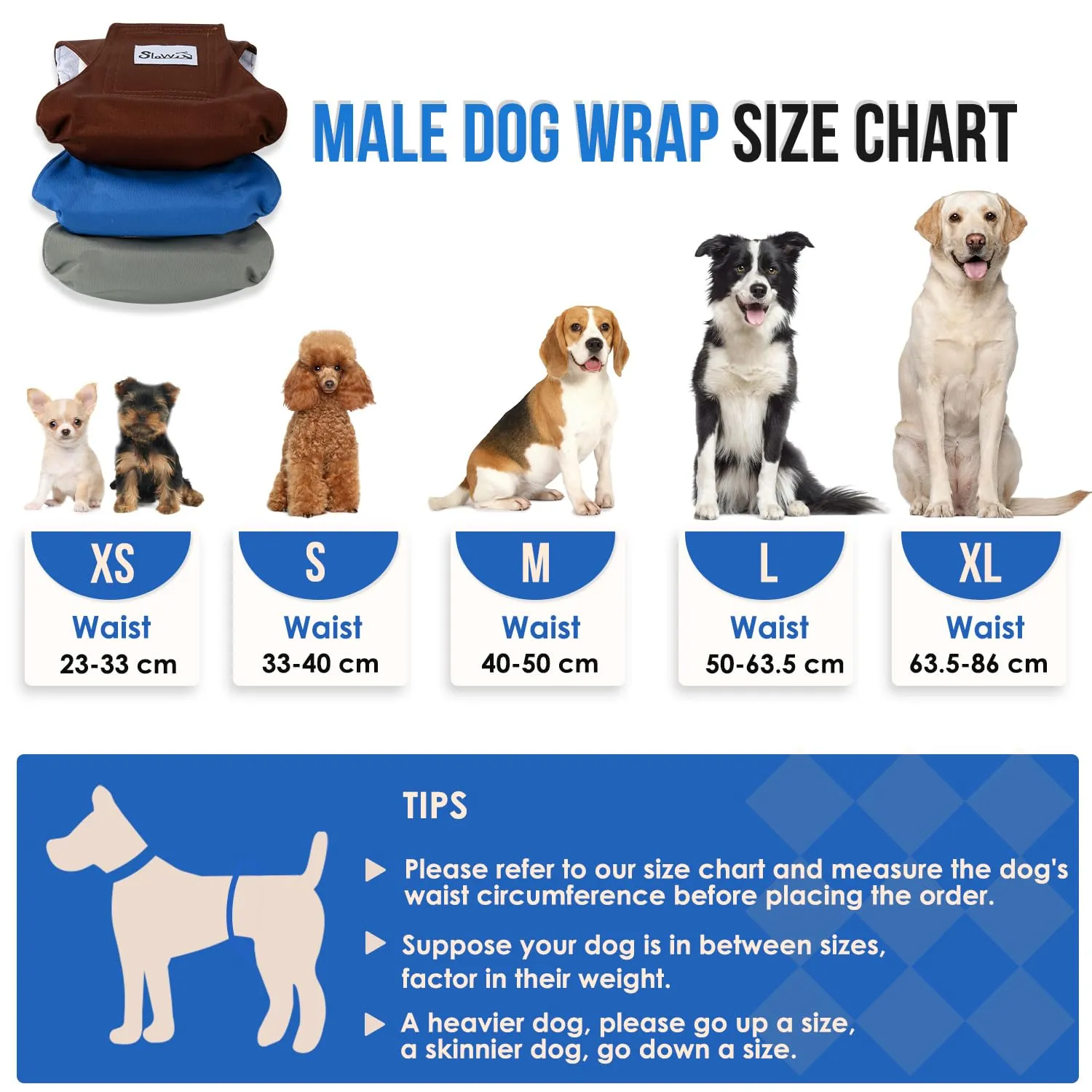 SlowTon Male Dog Diapers Wraps, Pannolini lavabili fasce per la pancia con cuscinetti aggiuntivi, Pannolini altamente assorbenti con chiusura flessibile, confezione da 5 - immagine 7