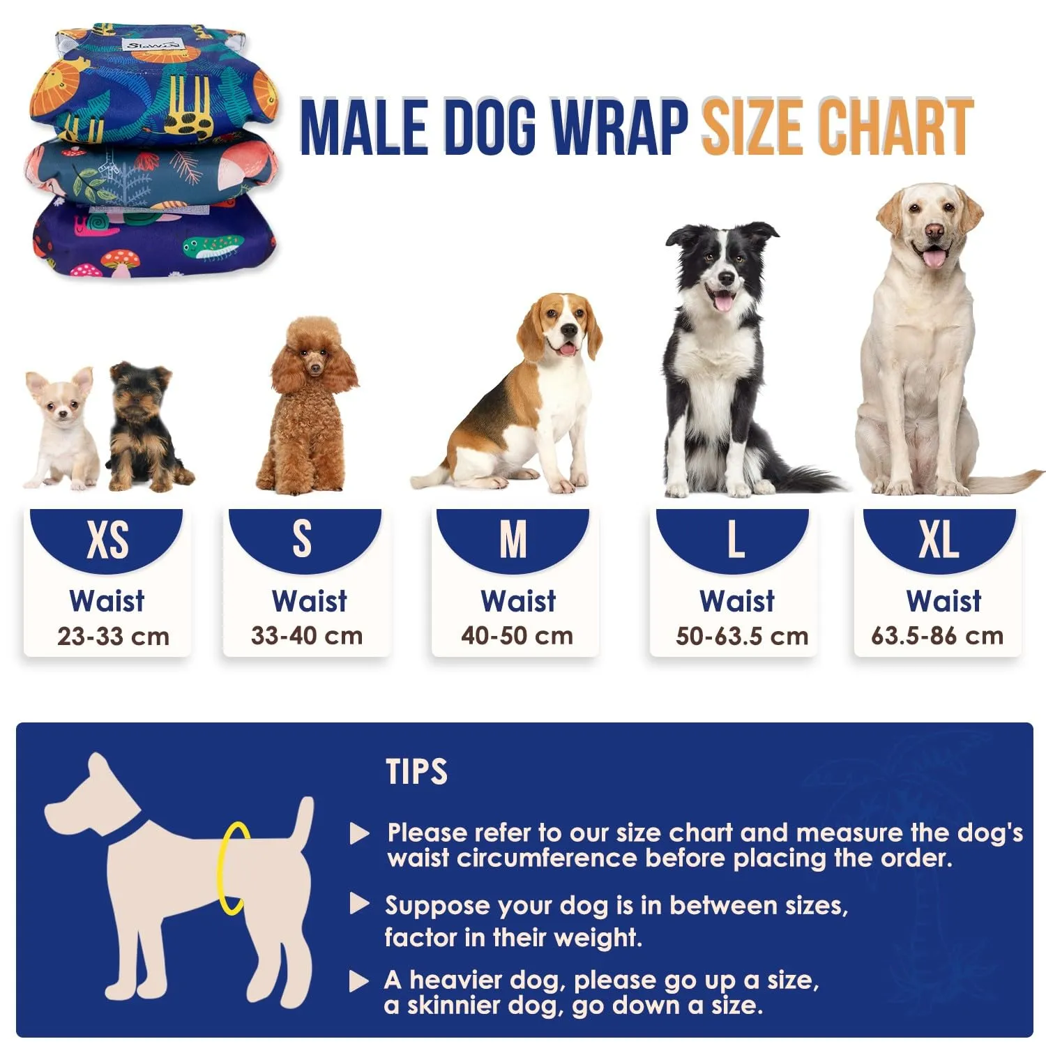 SlowTon Male Dog Diapers Wraps, Pannolini lavabili fasce per la pancia con cuscinetti aggiuntivi, Pannolini altamente assorbenti con chiusura flessibile, confezione da 5 - immagine 7