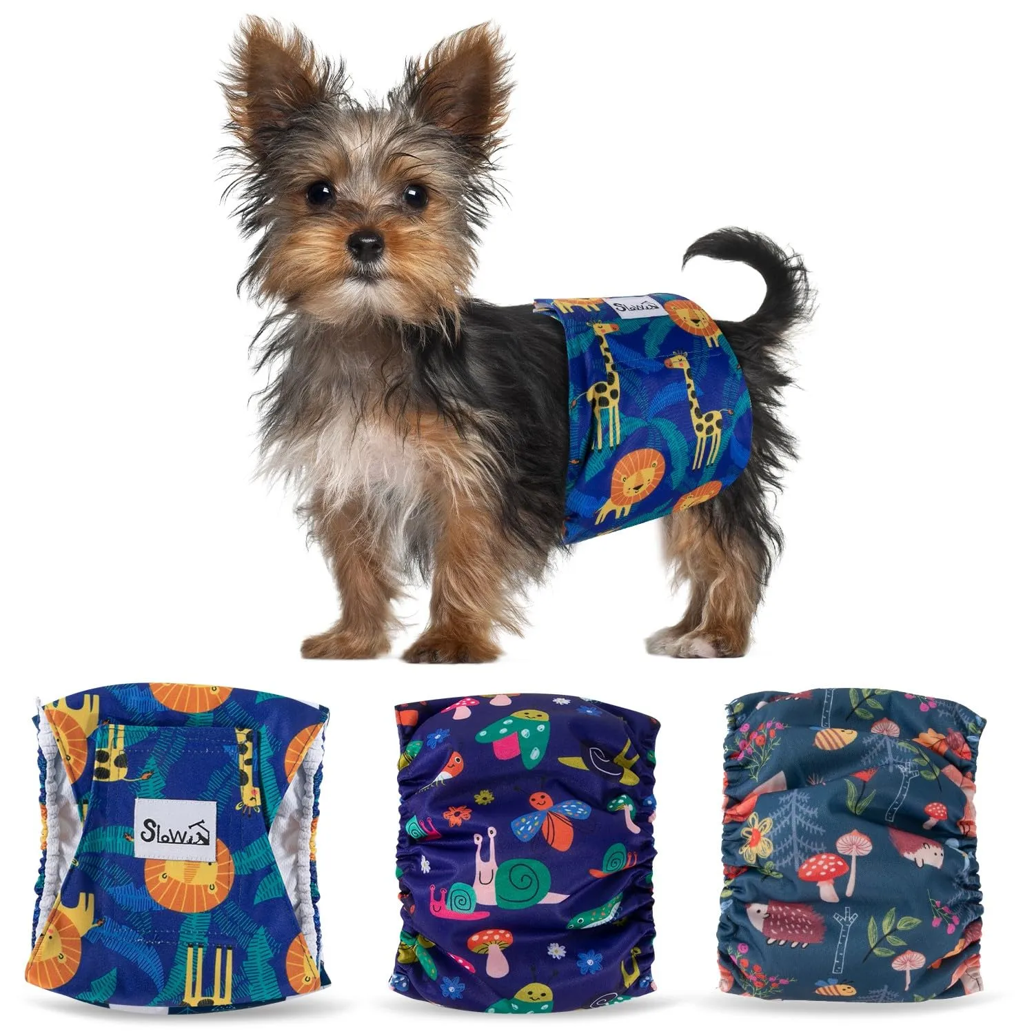 SlowTon Male Dog Diapers Wraps, Pannolini lavabili fasce per la pancia con cuscinetti aggiuntivi, Pannolini altamente assorbenti con chiusura flessibile, confezione da 5 - immagine 1