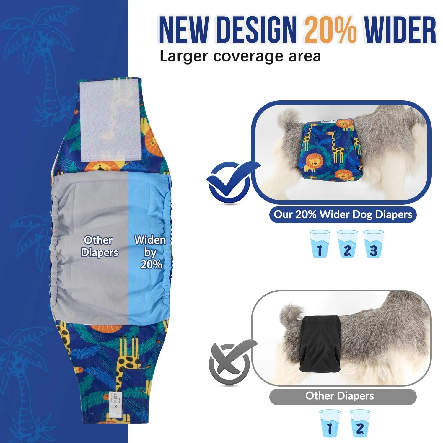 SlowTon Male Dog Diapers Wraps, Pannolini lavabili fasce per la pancia con cuscinetti aggiuntivi, Pannolini altamente assorbenti con chiusura flessibile, confezione da 5 - immagine 2