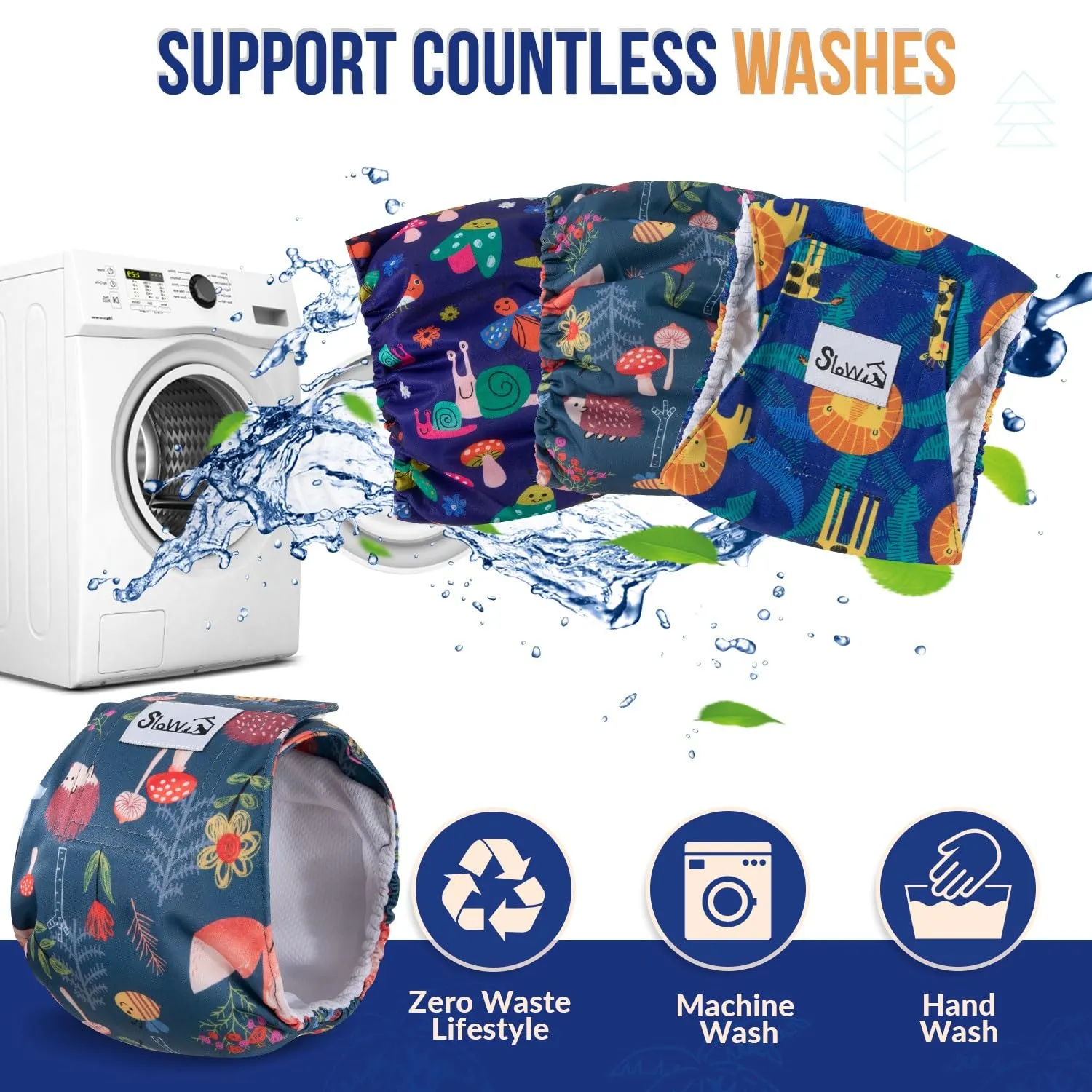 SlowTon Male Dog Diapers Wraps, Pannolini lavabili fasce per la pancia con cuscinetti aggiuntivi, Pannolini altamente assorbenti con chiusura flessibile, confezione da 5 - immagine 5