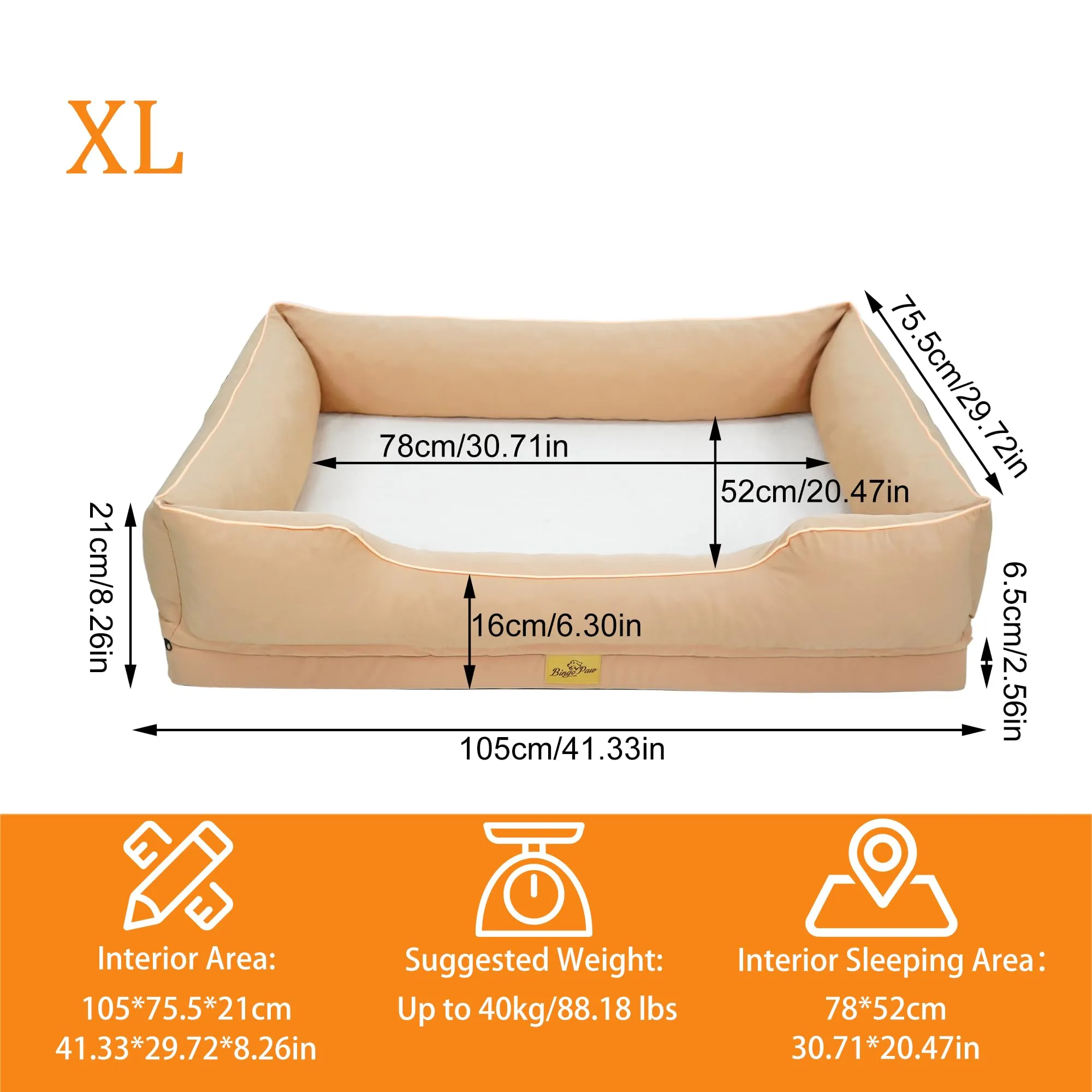BingoPaw Sfoderabile Cuccia per Cani Interno Taglia Grande 105x75,5x21cm - immagine 2