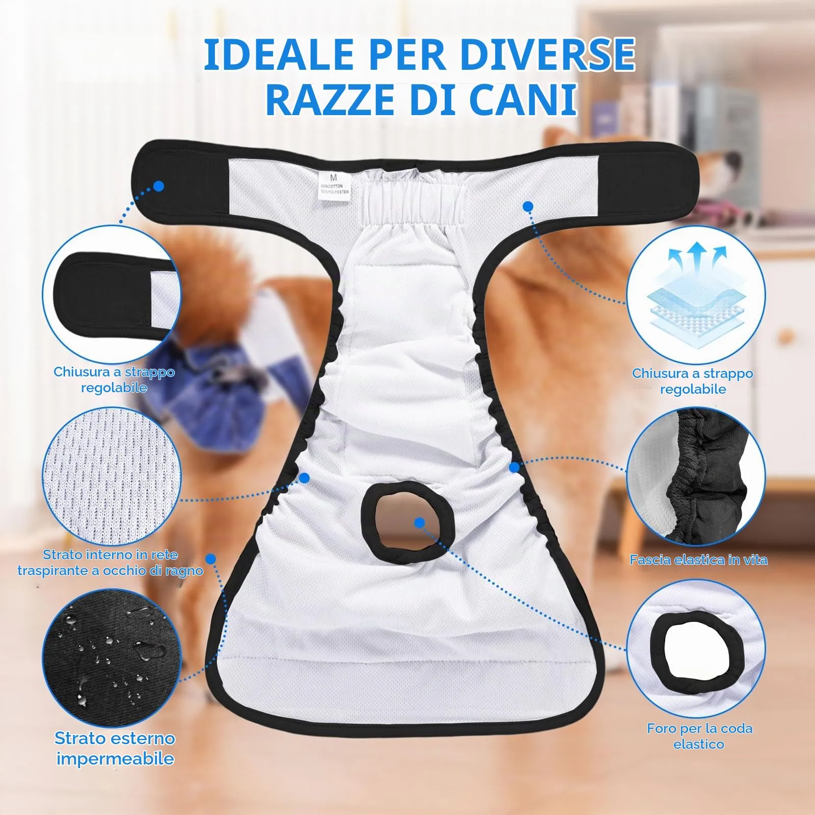 AMFUN Mutandina Igienica Doggy, 3 Pezzi Pannolini Cane Lavabili, Pannolino per cani, Mutande Igieniche Animali Lavabili, Riutilizzabili, Altamente Assorbenti (L) - immagine 6
